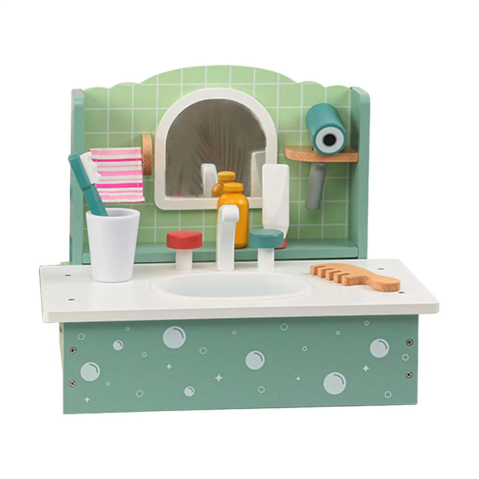 Kids Wash up Sink Pretend Playset Bathroom Vanity Mirror with Sink Interactive Toy Pretend Bathroom Sink Toy for Kids Children