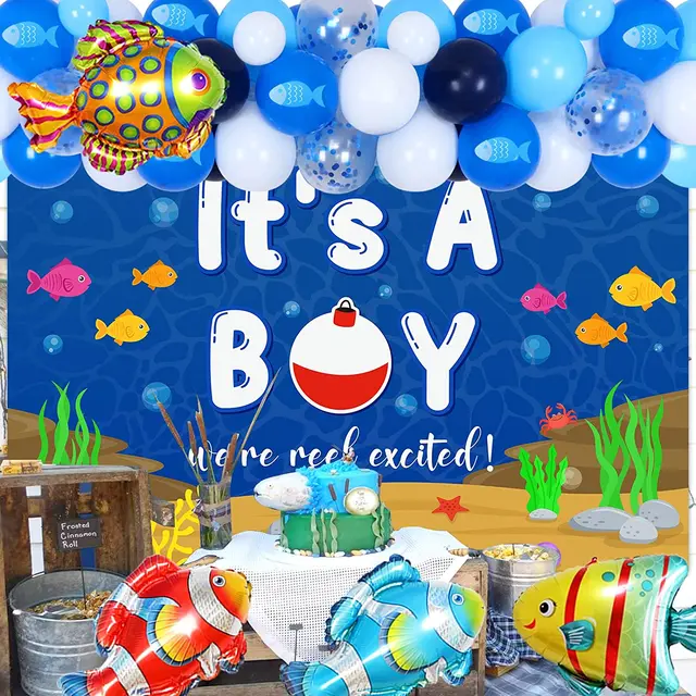 Fishing Balloon Garland Kit with It's A Boy Backdrop, Baby Shower