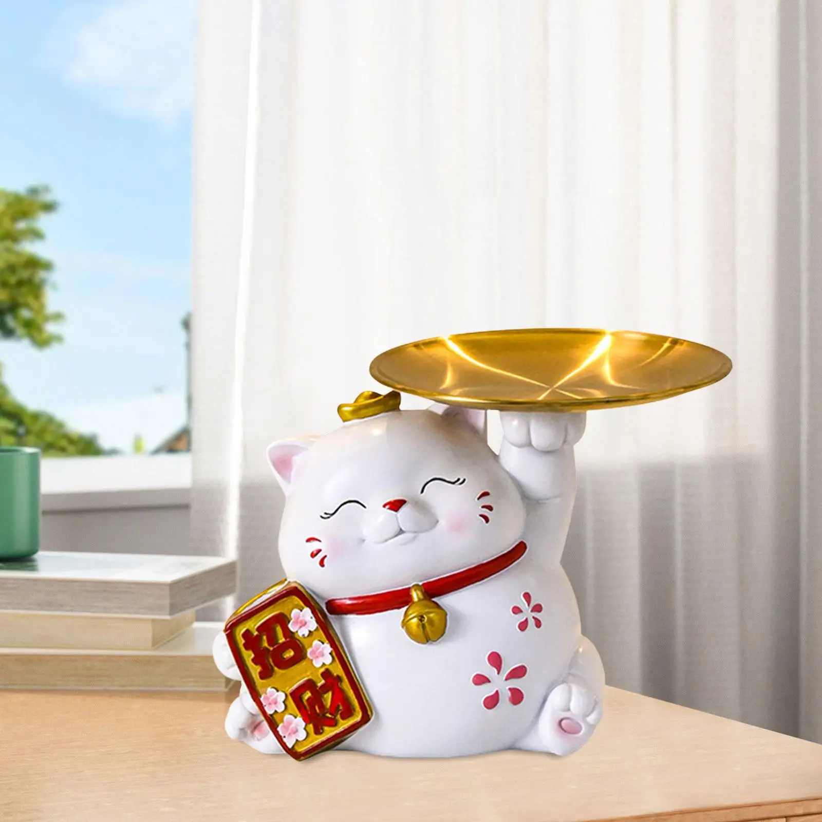Cat Statue Nordic Style Decorative Desktop Organizer Jewelry Trinket Tray for Cafe Festivals Restaurant Entrance Dining Room