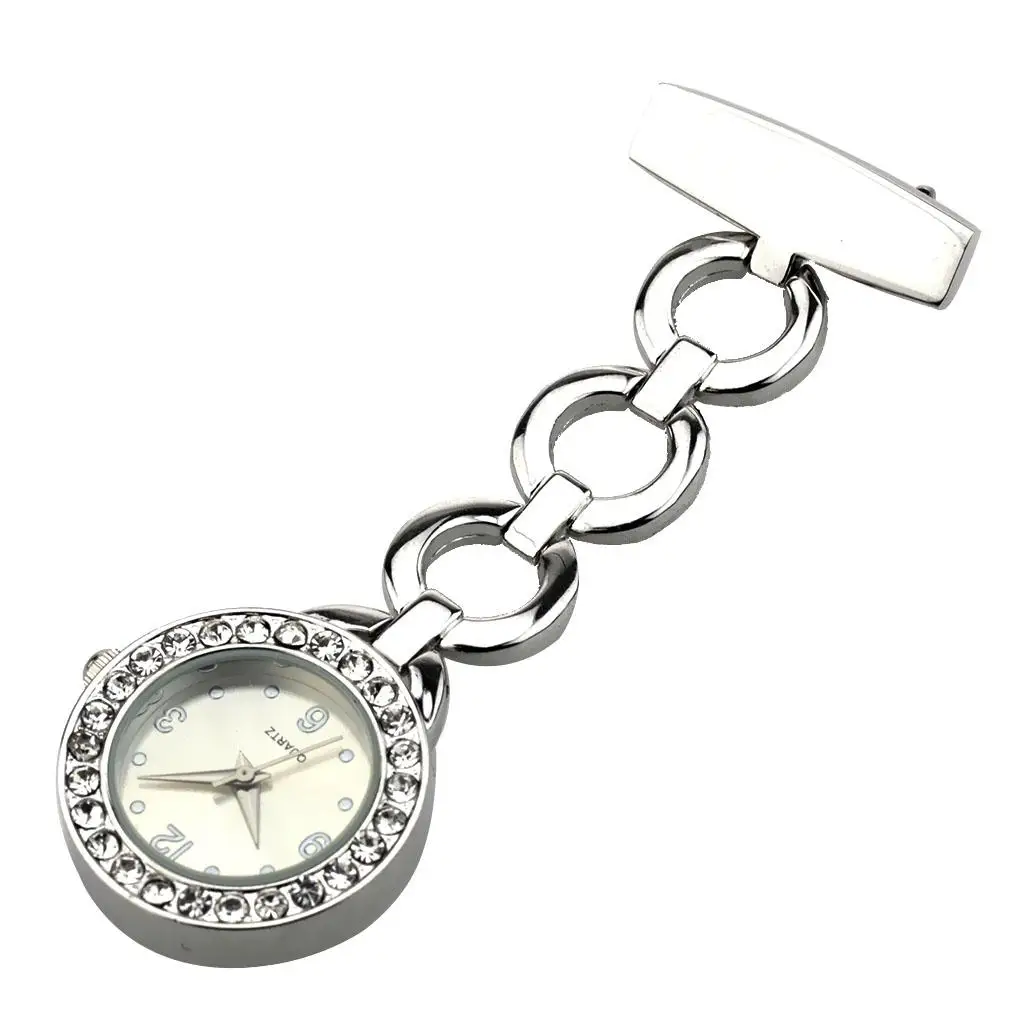 Crystal Rhinestone Round Nurses Fob Watch Silver Gold Pocket Watch Clip On Shirt