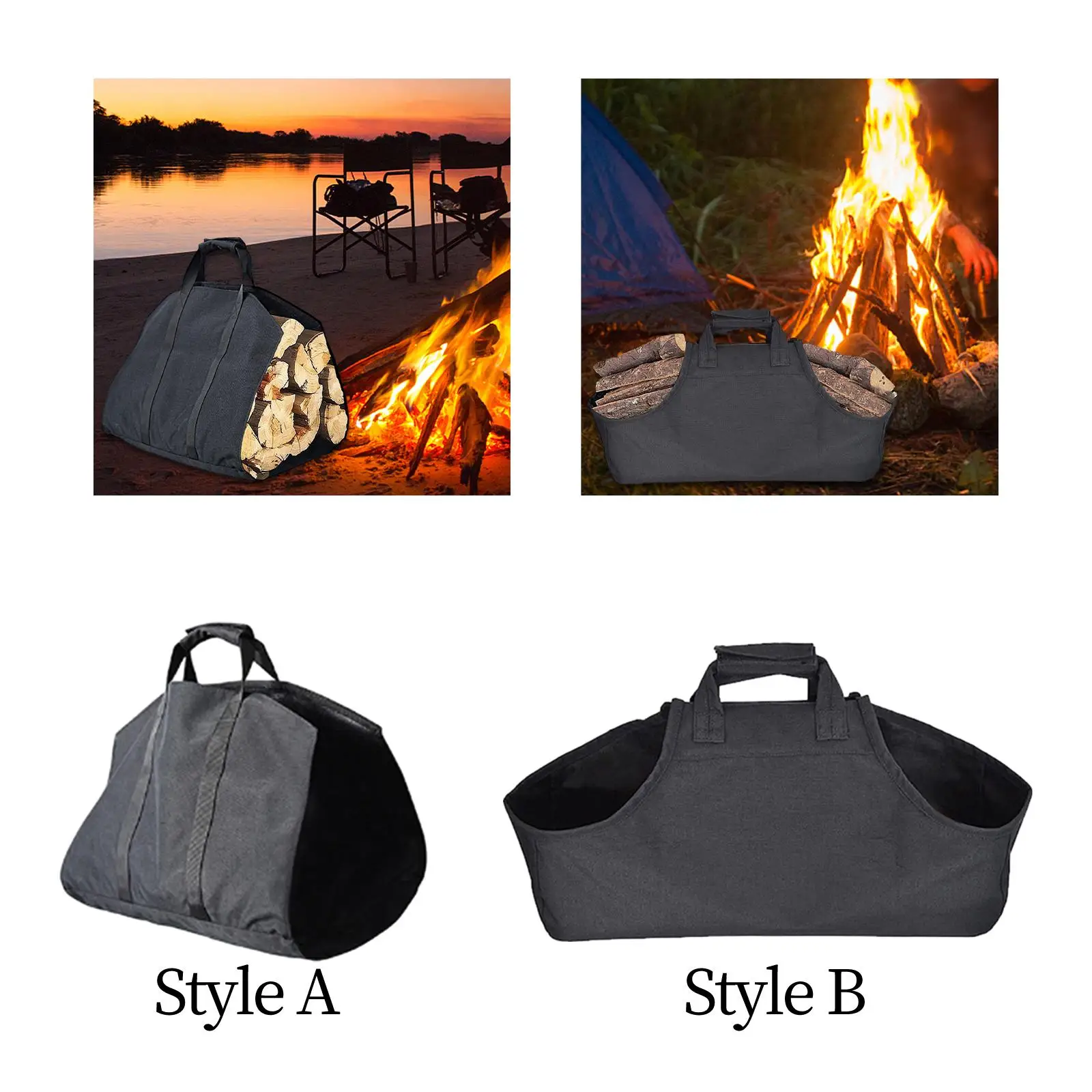 Large Fire Tote Bag Black Firewood Carrier Bag for Picnics Home Outdoor