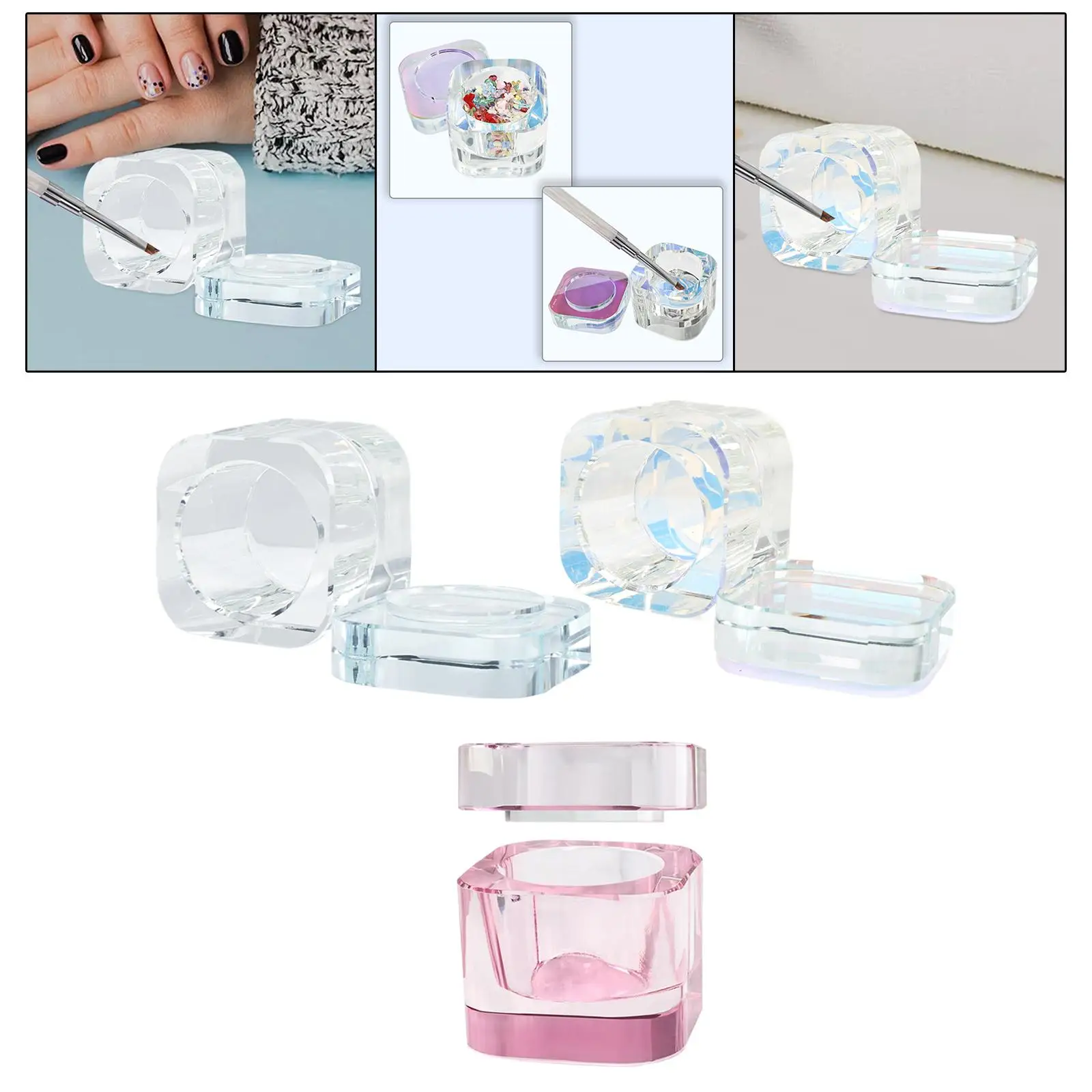 Nail Art Liquid Dappen Dish with Lid Nails Liquid Powder Containers Acrylic Nail Art Accessory Bowl Cup Holder for Salon Home