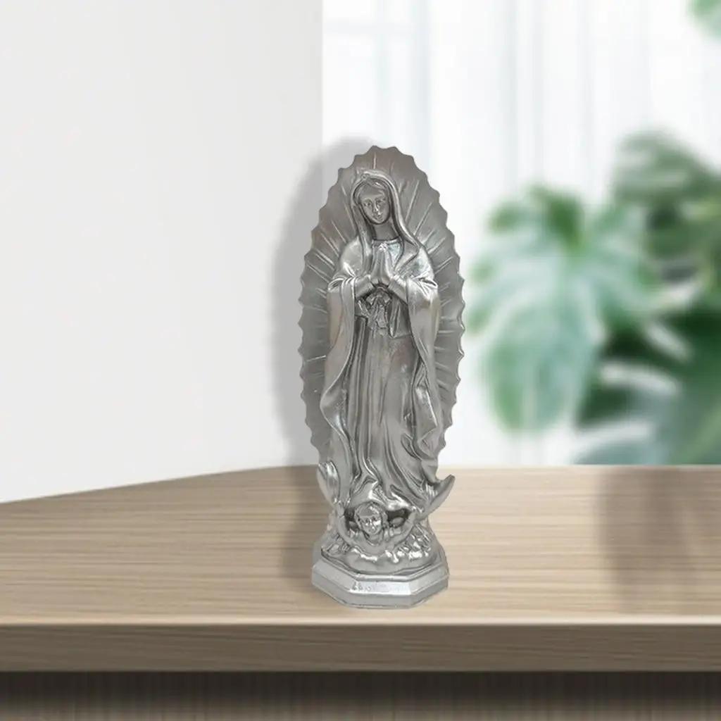 Resin Mary Statue Blessed Mother Sculpture Handmade Religious Collection for Outdoor Hallway  Desktop Decor
