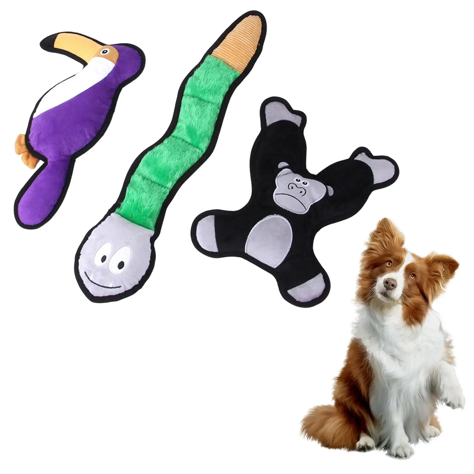 3 Pieces Plush Squeaky Pets Toys Unstuffed Dog Chew Toys for Cute Animal Big Medium Small Pet Puppy Bite Resistant Interactive