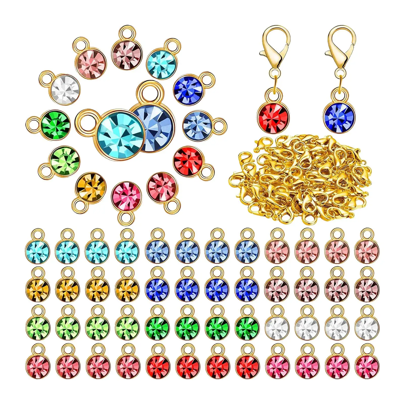 180Pcs Crystal Birthstone Charms with Rings 12 Colors for Jewelry Making DIY