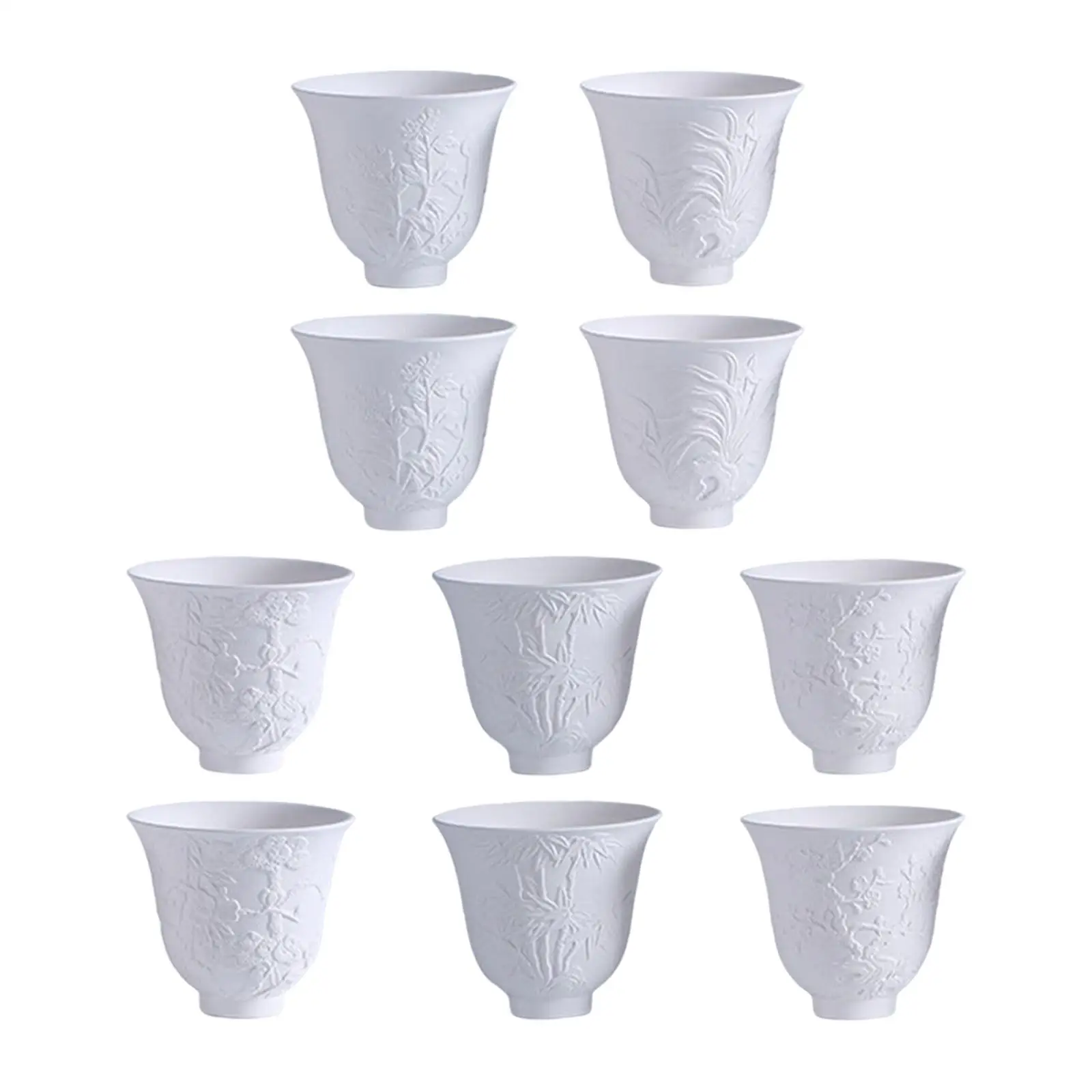 10Pcs Ceramic Bisque Cup with Embossed Pattern Unpainted Teacup for Party Kid Gift