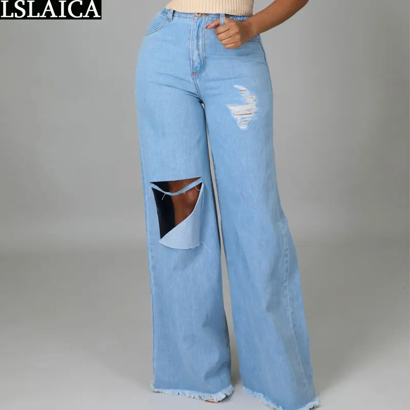 Y2k Jeans Woman High Waist Hole Design Loose Wide Leg Casual Spring Summer Pants Streetwear Fashion Elastic New Arrival Trousers
