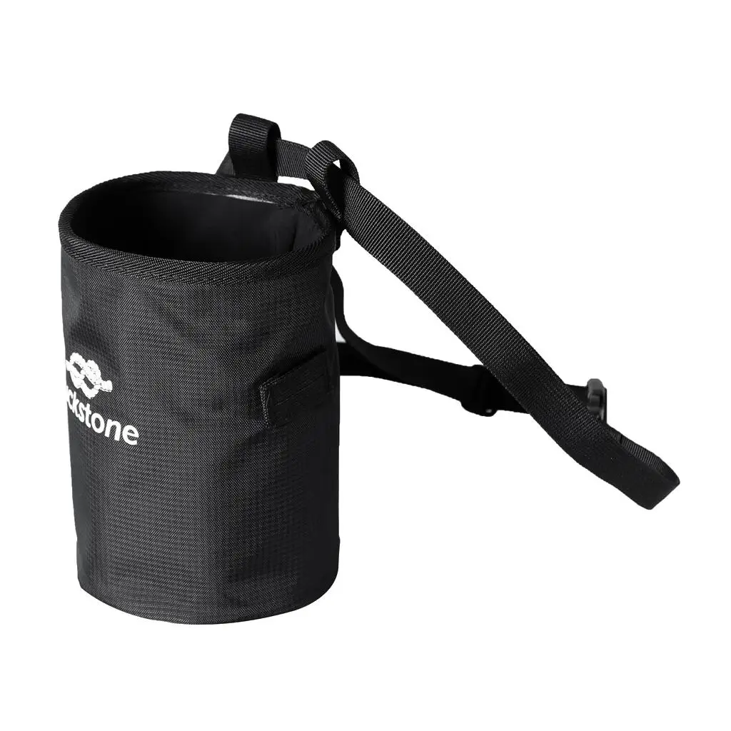 Climbing chalk bag with adjustable quick clip belt & cord fastener