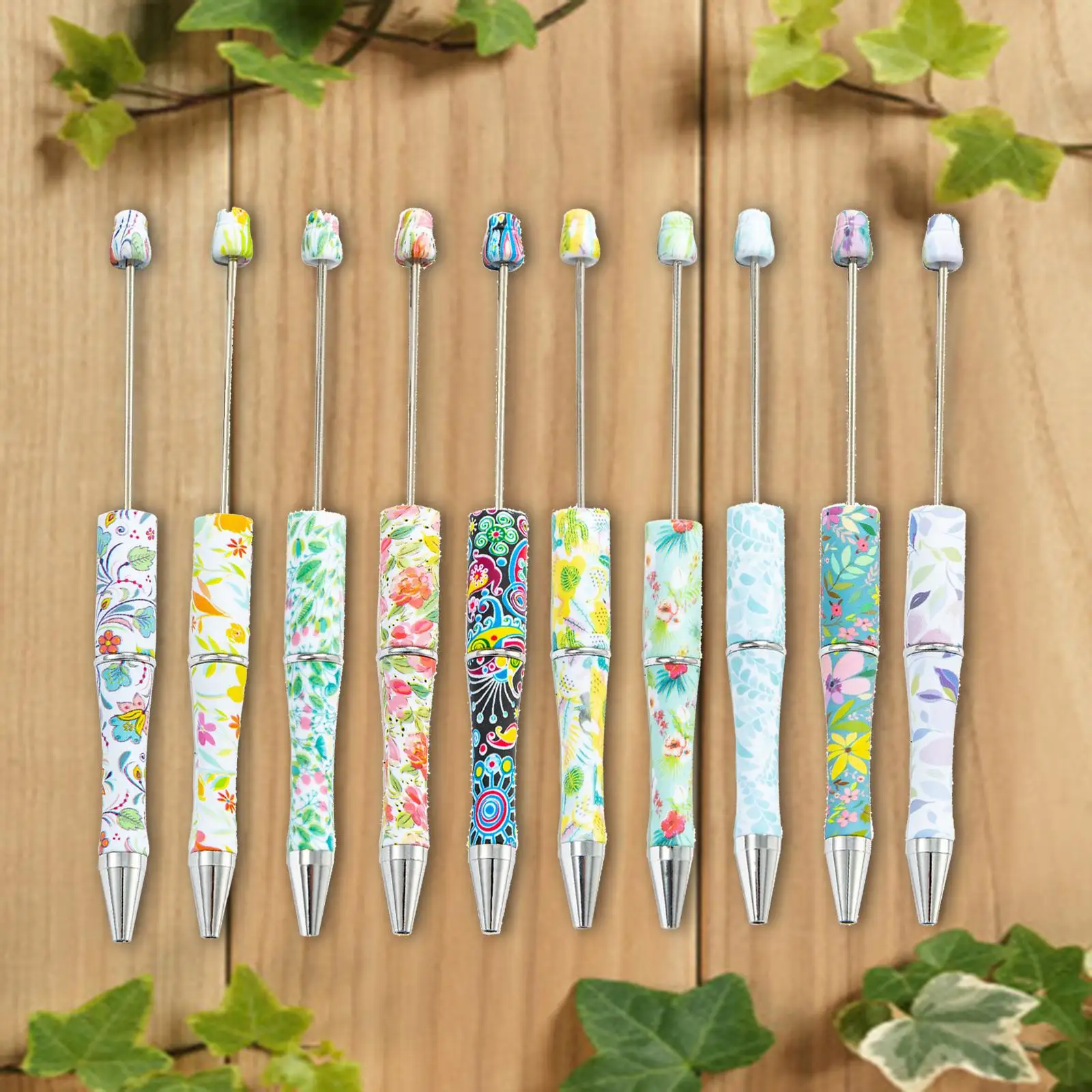 10x Beadable Pens DIY Multicolor Printable Ballpoint Pen Bead Pen Beaded Ballpoint Pens for Draw Journaling Office Exam School