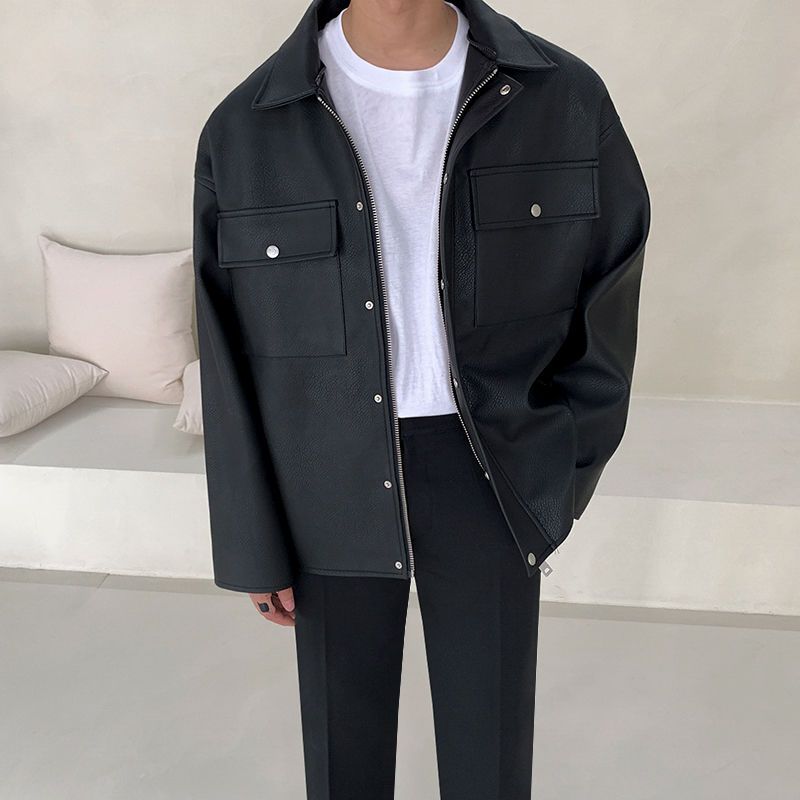 Description Picture 5 of itemMen's Spring Jacket Motorcycle Jackets Man Genuine Leather Blazer Slim Fashion Biker Coat PU Leather Baggy Male Clothing A42