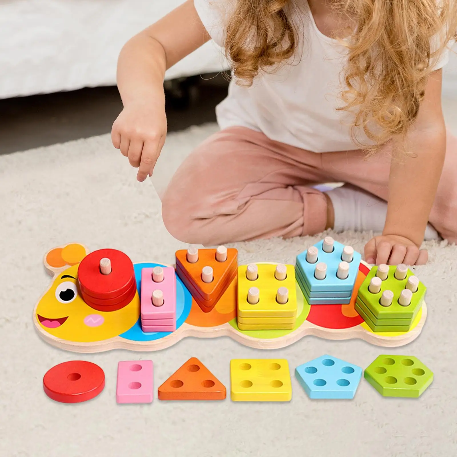 Montessori Shape Color Recognition Blocks Matching Puzzle Stacker Fine Motor Skill Wood Color Shape Sorting Board for Game Gift