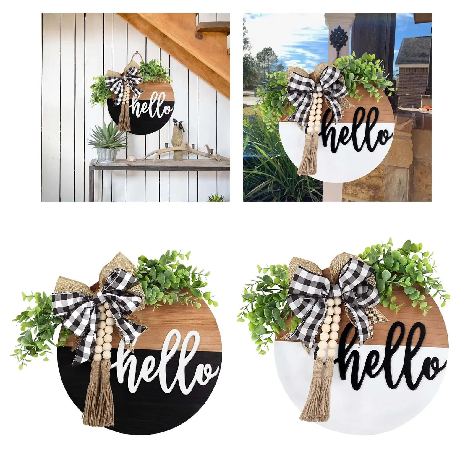 Door Signs Round Farmhouse Flower Wreath for Window Photo Props Party Indoor Front Door