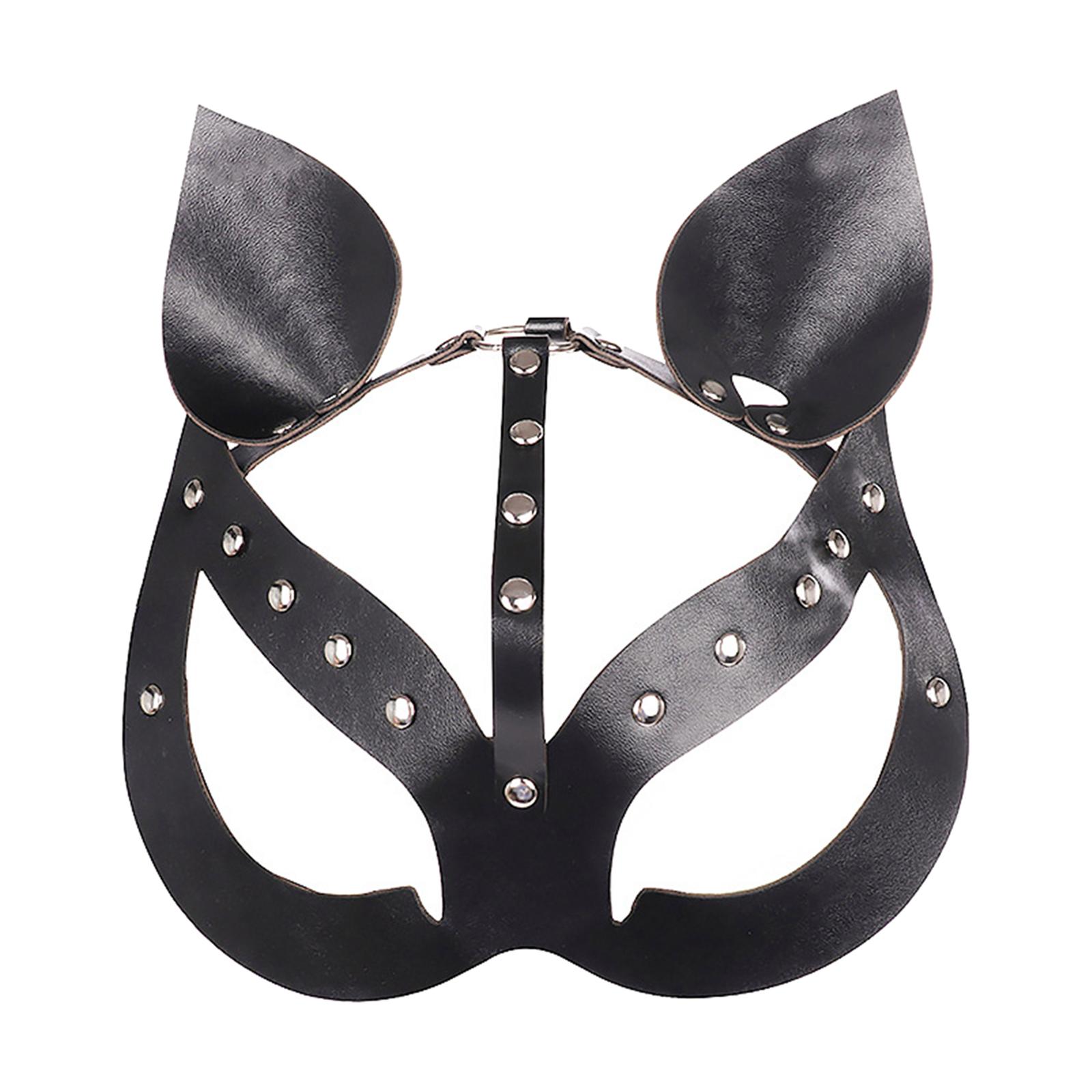 Women Cat Masks Masquerade Masked Costume Accessory Cosplay with Ears Party with Spikes Mardi Gras Half Face Halloween