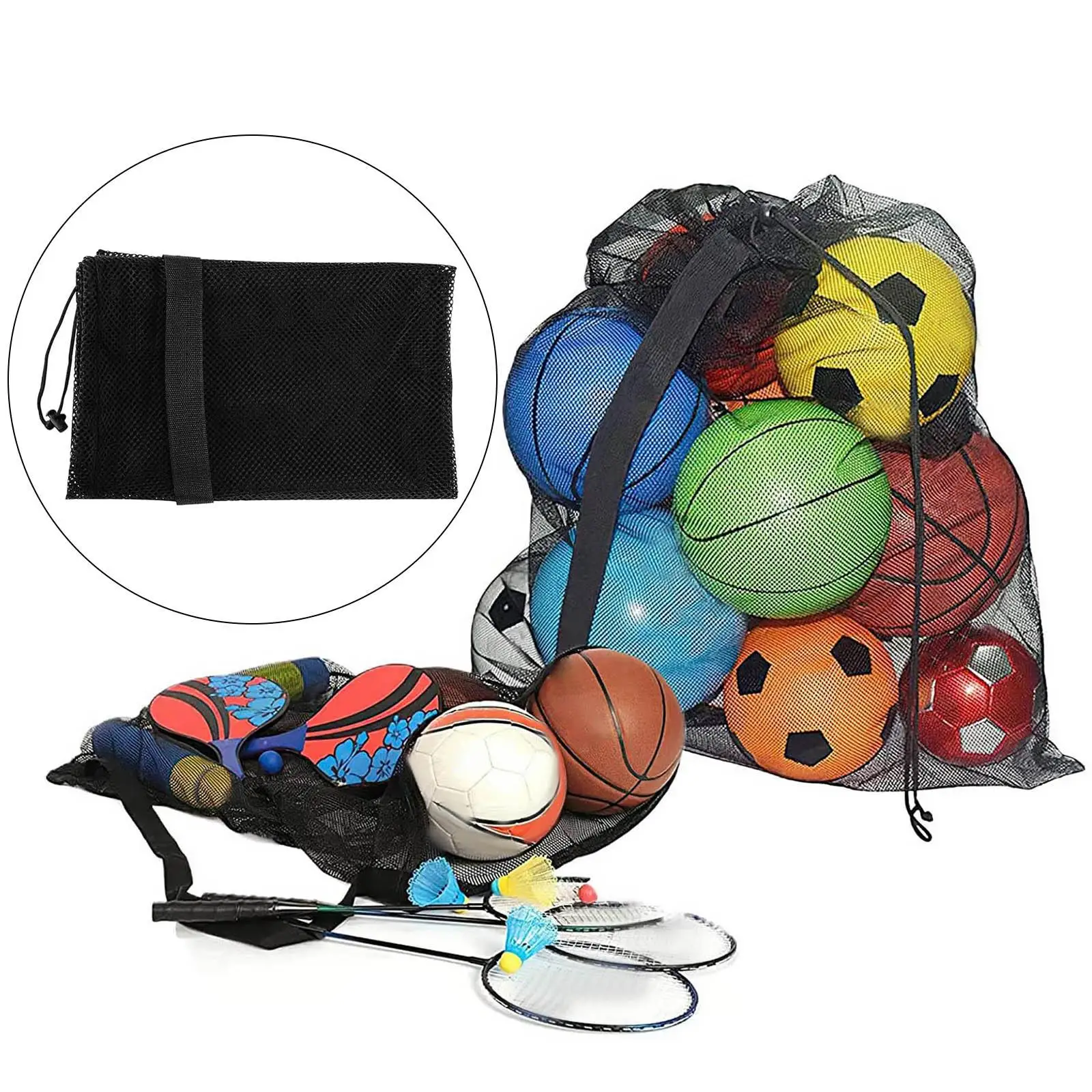 Mesh Ball Bag with Adjustable Strap Large Gym Sport Equipment Storage Hold 9