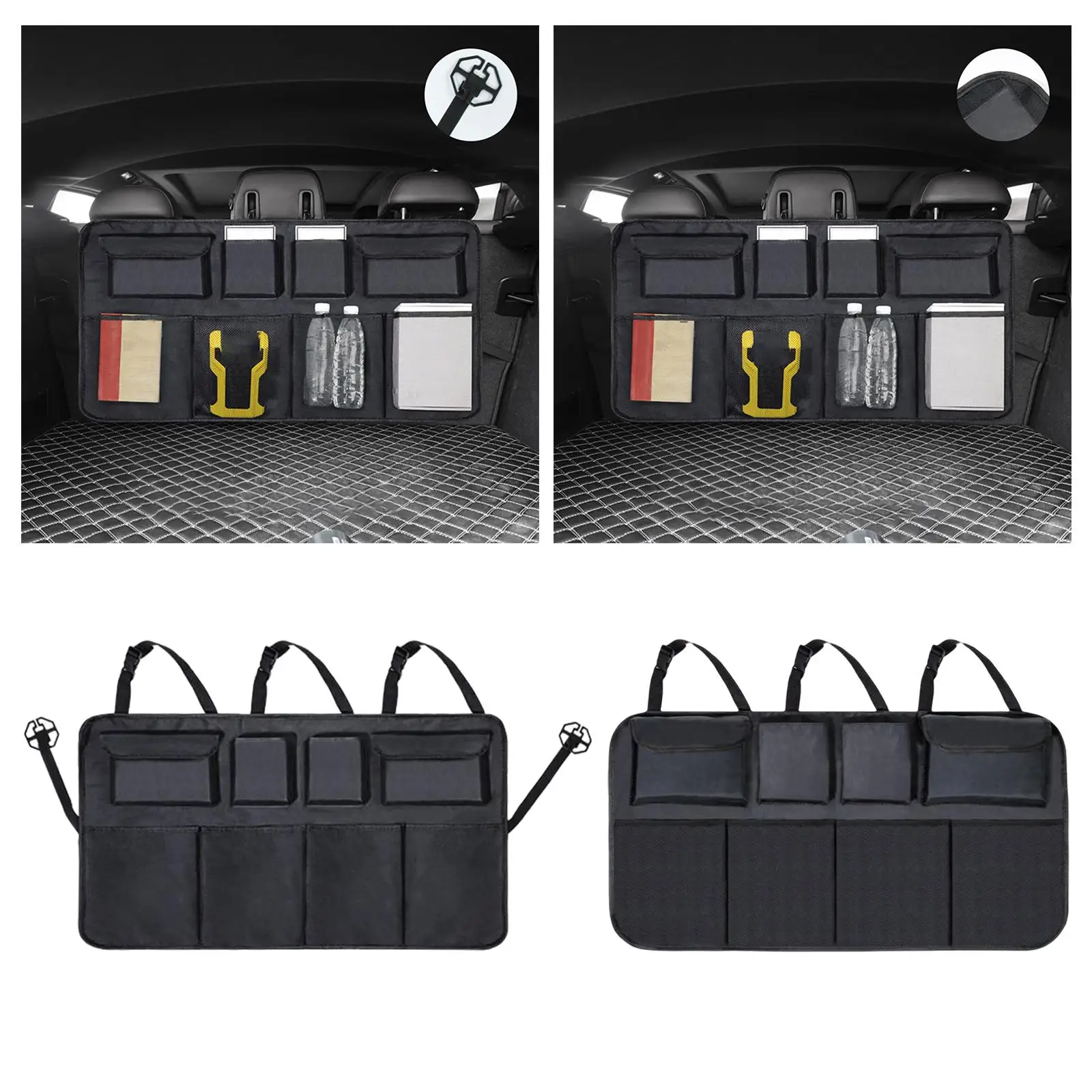 Vehicle Car Trunk Organizer Black Easy Install Adjustable Strap Keep Trunk Clean