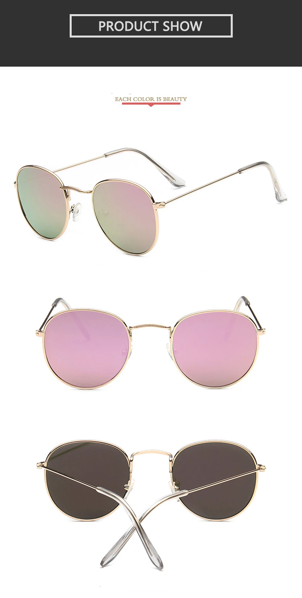 Vintage verspiegelte Sonnenbrille Herren und Damen Retro Sonnenbrille mit Metallrahmen Outdoor-Mode Brillen – Detail 8