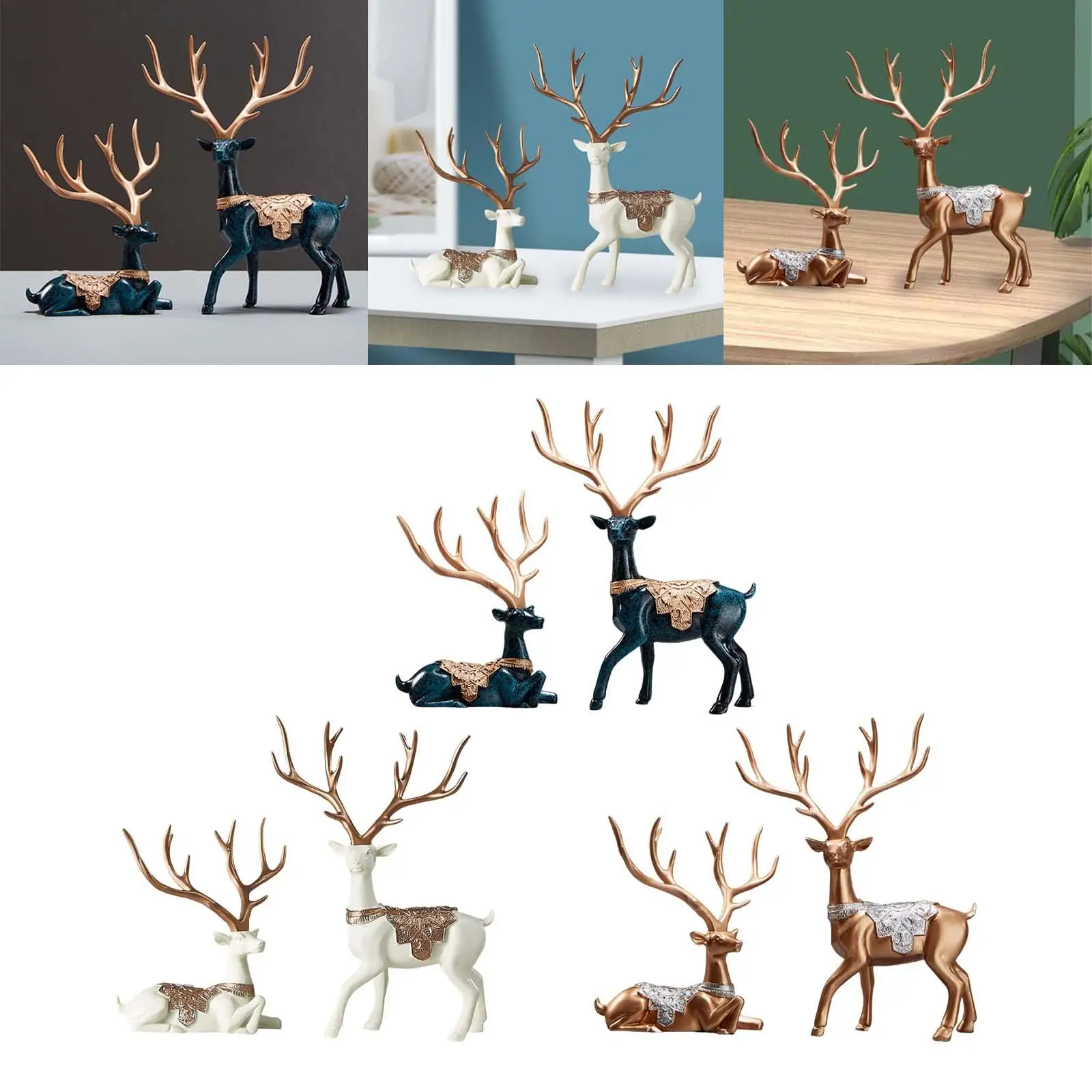 Deer Statues Feng Shui Ornaments Deer Figurine Reindeer Sculptures for Bookcase Desktop Living Room