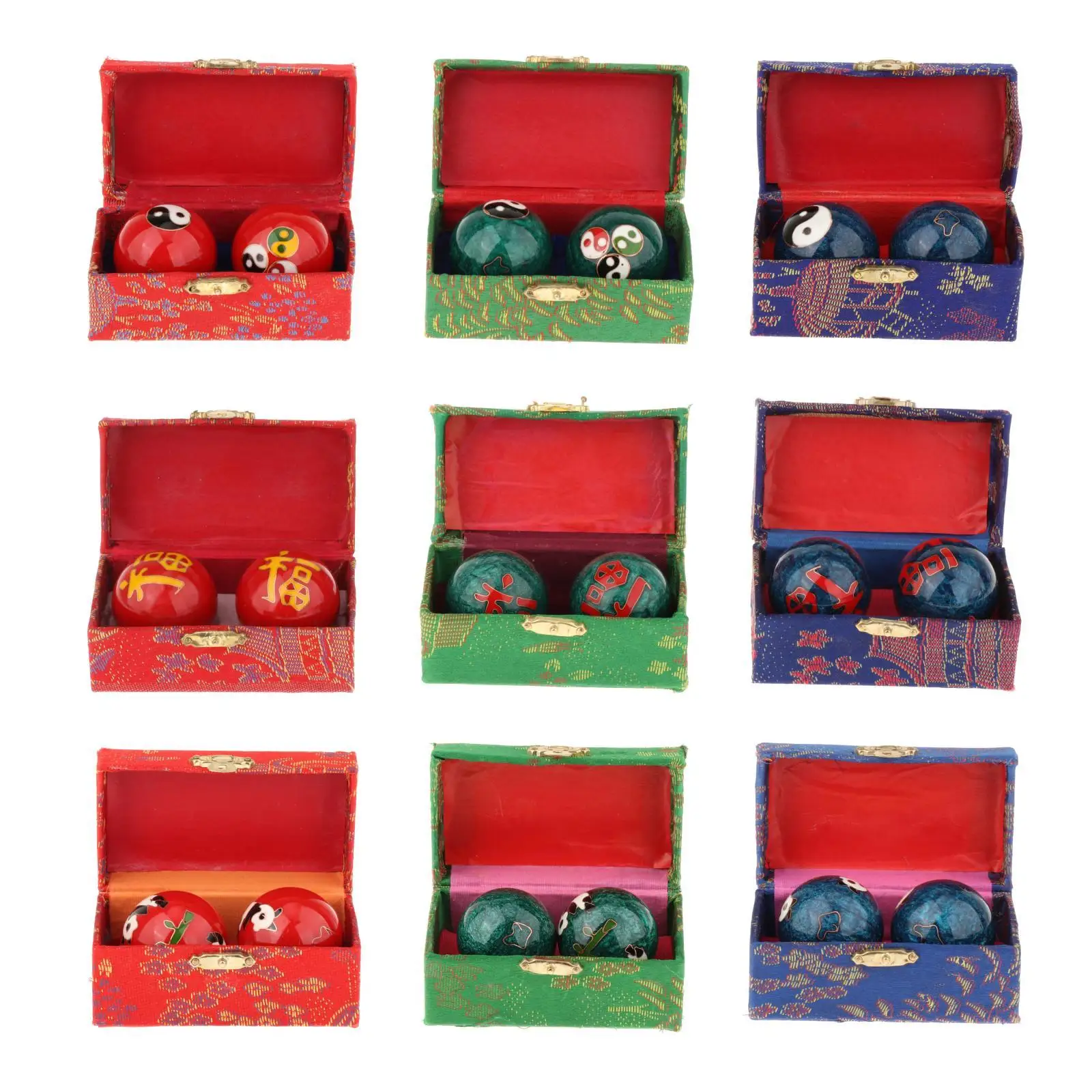 2Pcs Hand Massage Balls with Storage Box Fitness Durable Exerciser Gift Chinese Exercise Handballs for Kids Seniors