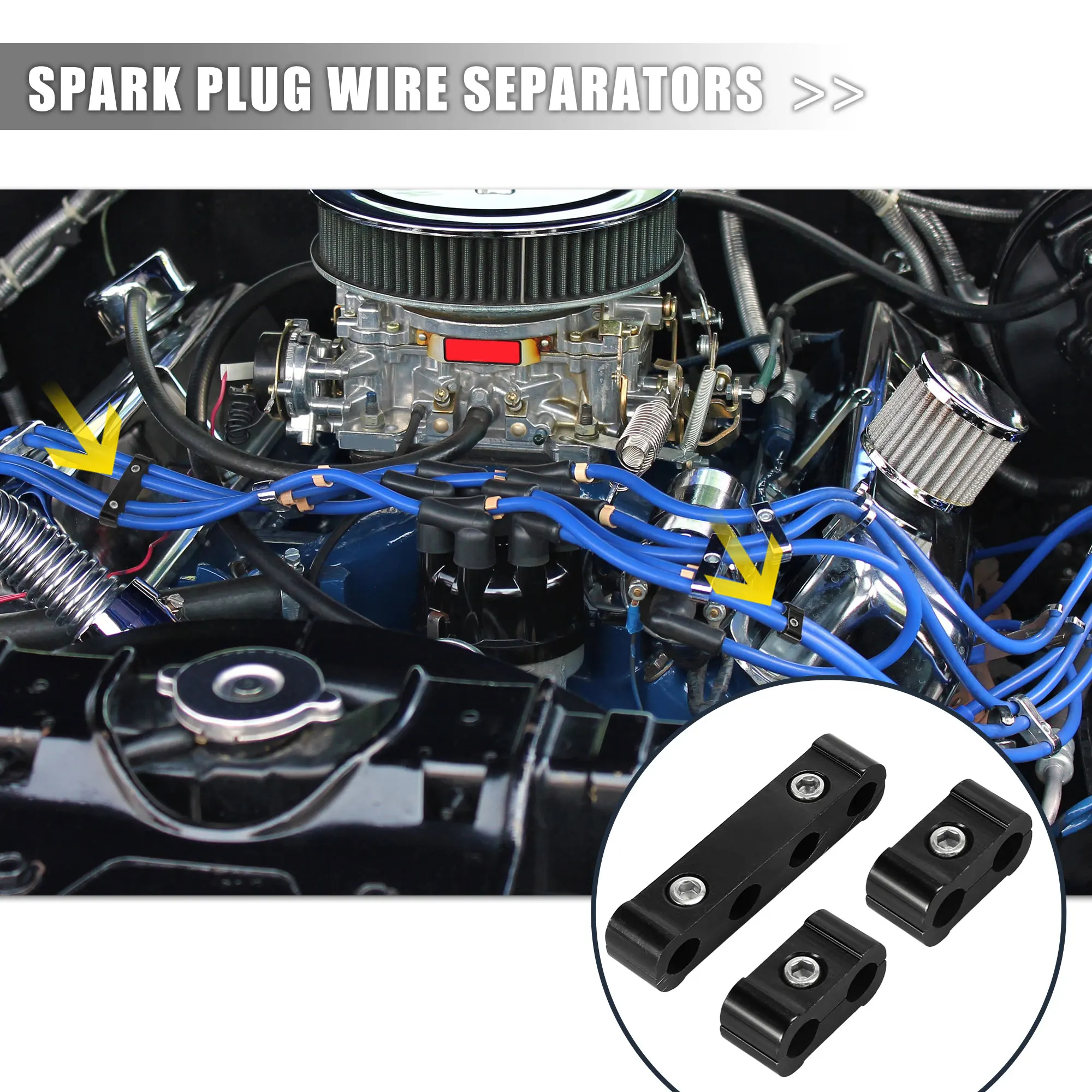 X AUTOHAUX 1 Set 8mm Car Engine Spark Plug Wire Separator Looms Divider Organizer Clamp Aluminum Alloy Gold Tone