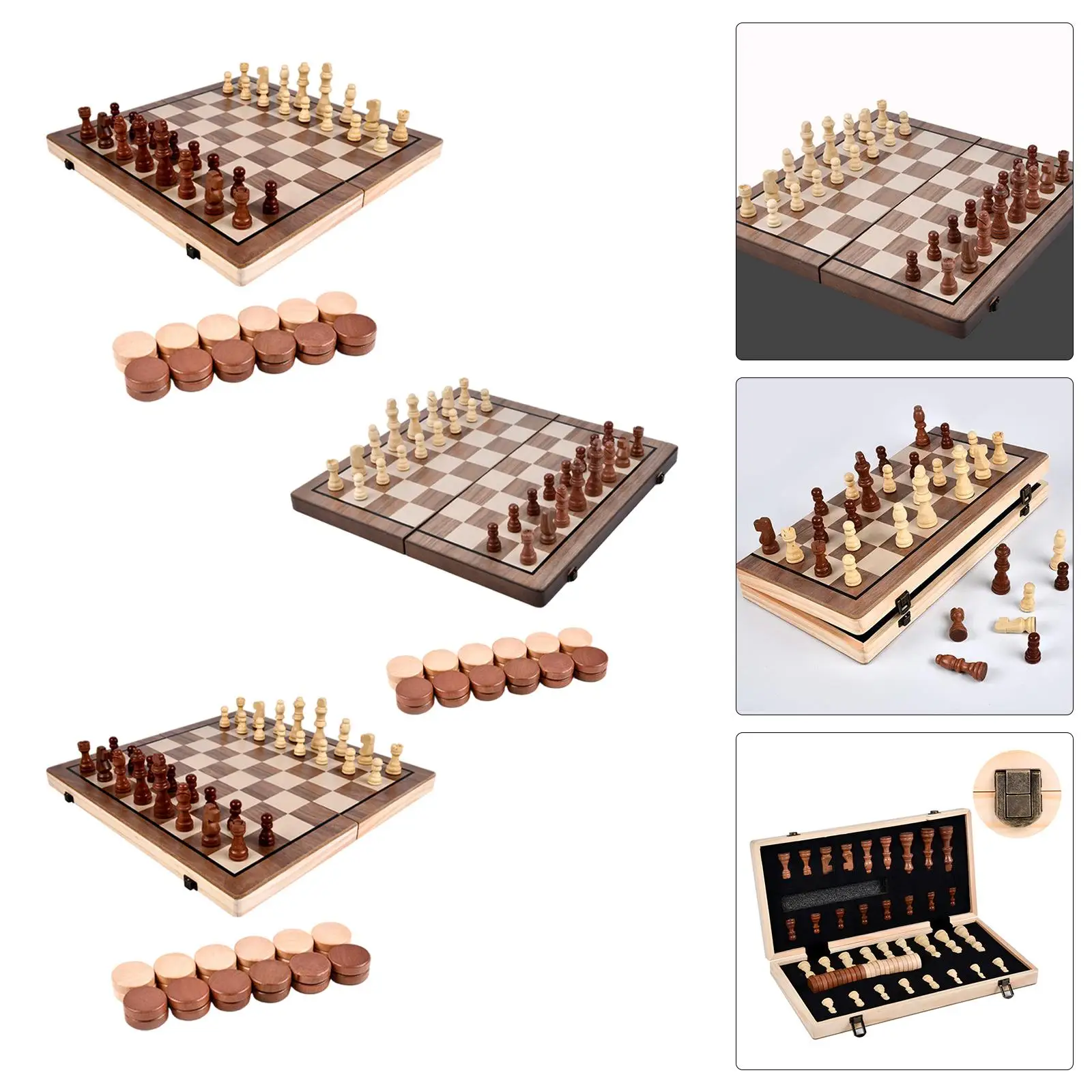 Portable Wooden Chess Set Relaxing Traditional Handmade Magnetic Felted Game Board Chess Board for  Beginners Kids