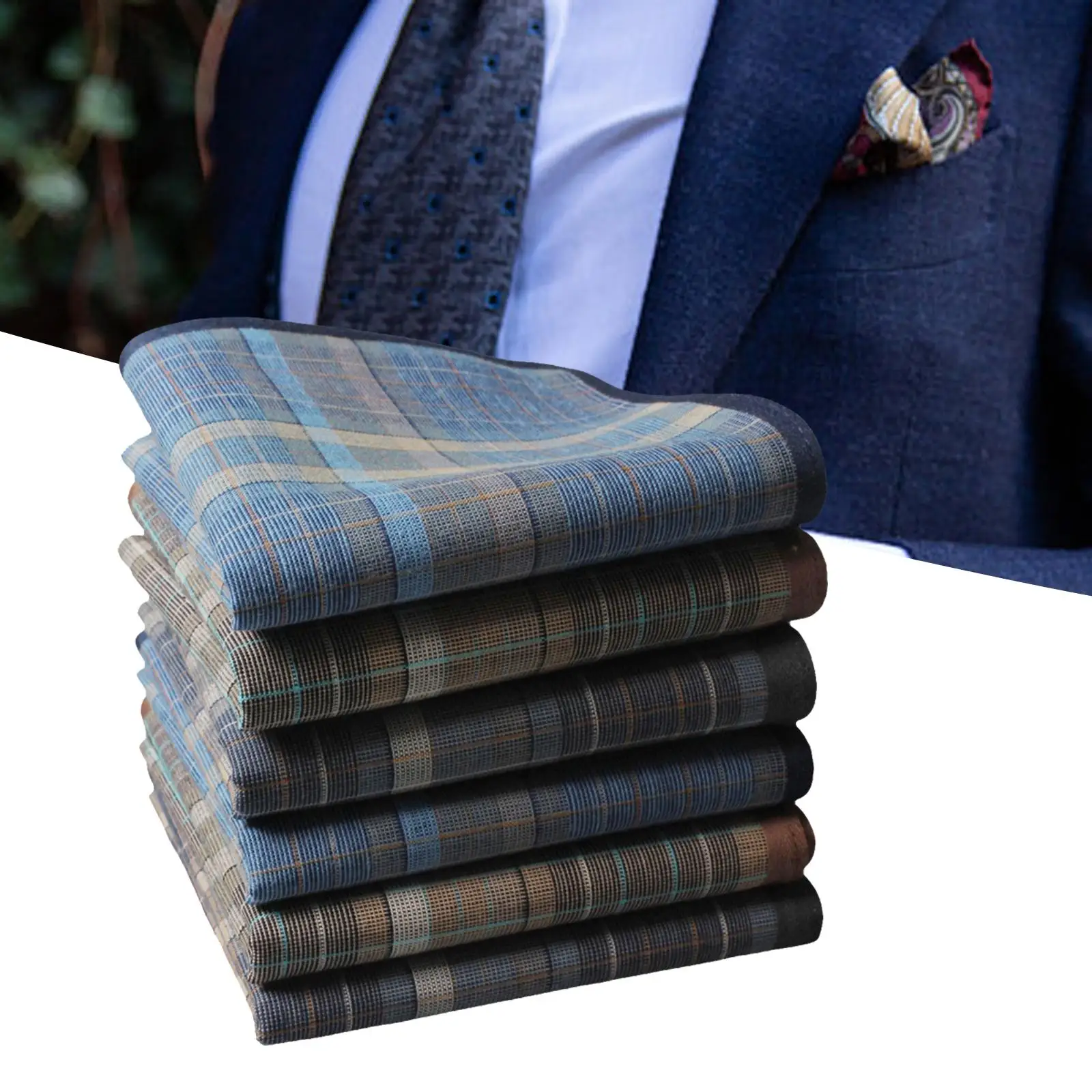 6x Handkerchiefs for Men Cotton Plaid Stripe Checkered Pattern Pocket Squares for Women Men Grandfathers Birthday Formal Casual