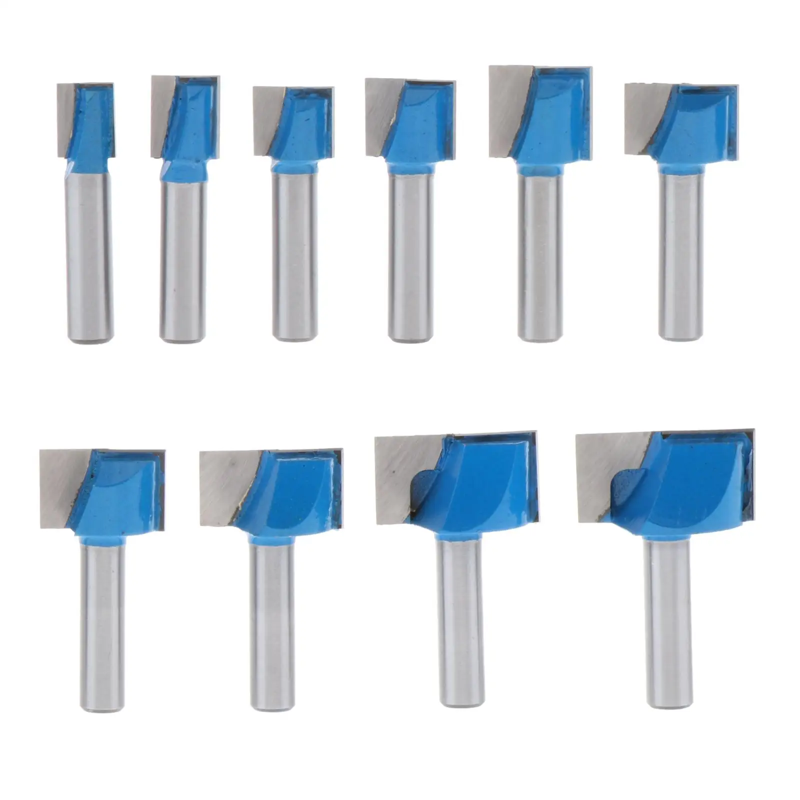 8mm Shank Bottom Cleaning Router Bit Set 10pcs Woodworking Surface Planing