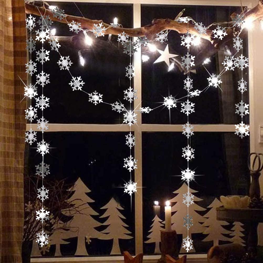 4M Silver Gold Snowflake Garlands for Christmas Tree Hanging Decor Winter Wonderland Party Fake Snow Decoration Paper Streamers