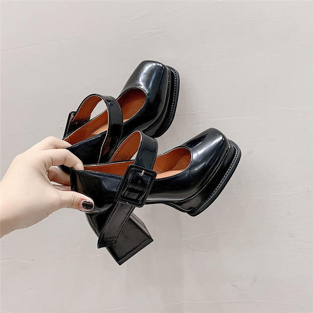 Black Faux Patent FINISH HIGH-HEEL SHOES WITH STRAPS 2267110 Slingback  Shoes Mary Jane Sandals Pumps Square Toe 10CM Heels - AliExpress