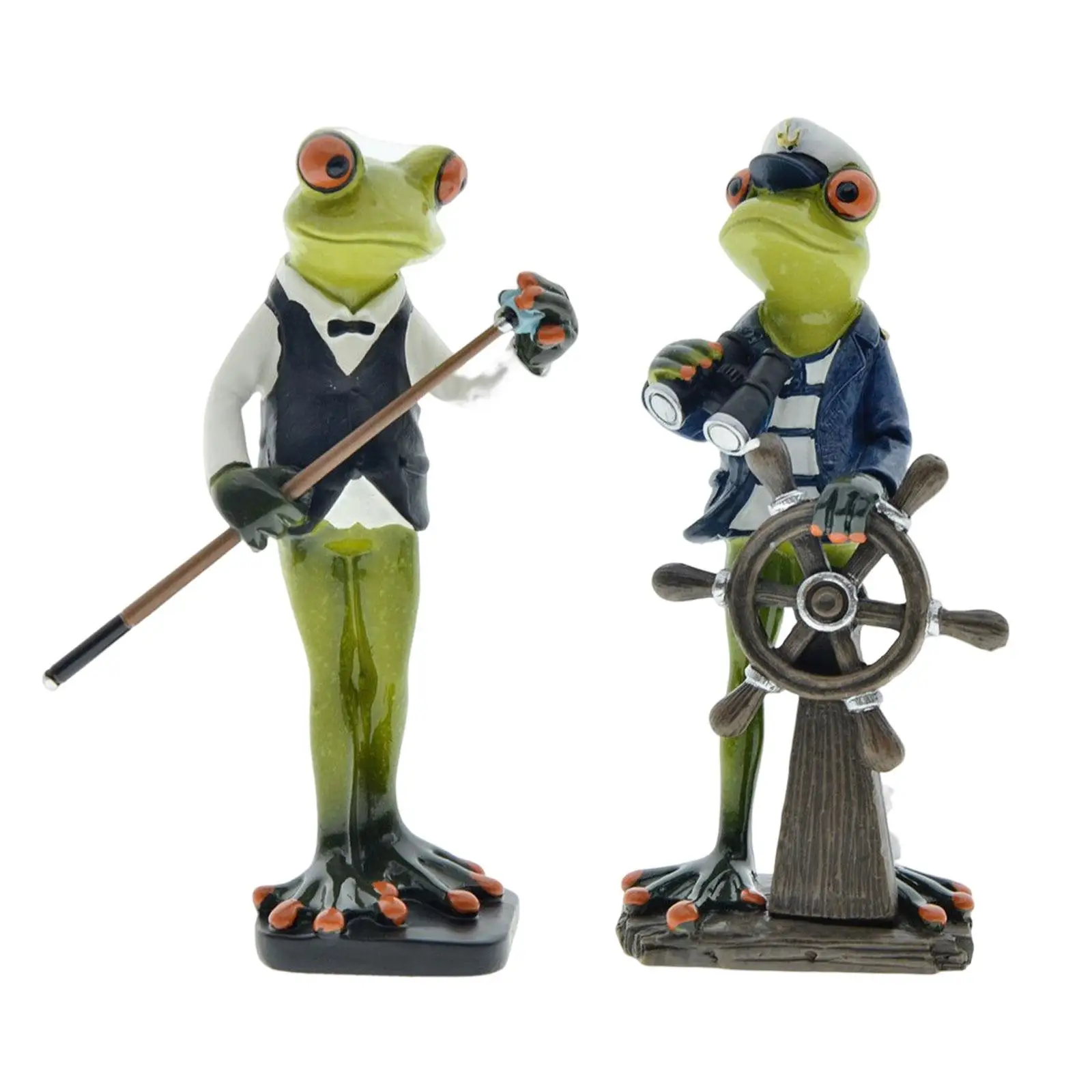 Miniature Frog Figurines Ornaments 3D Resin Animal Snooker Player Statue for Lawn Tabletop Fairy Garden Patio Decor