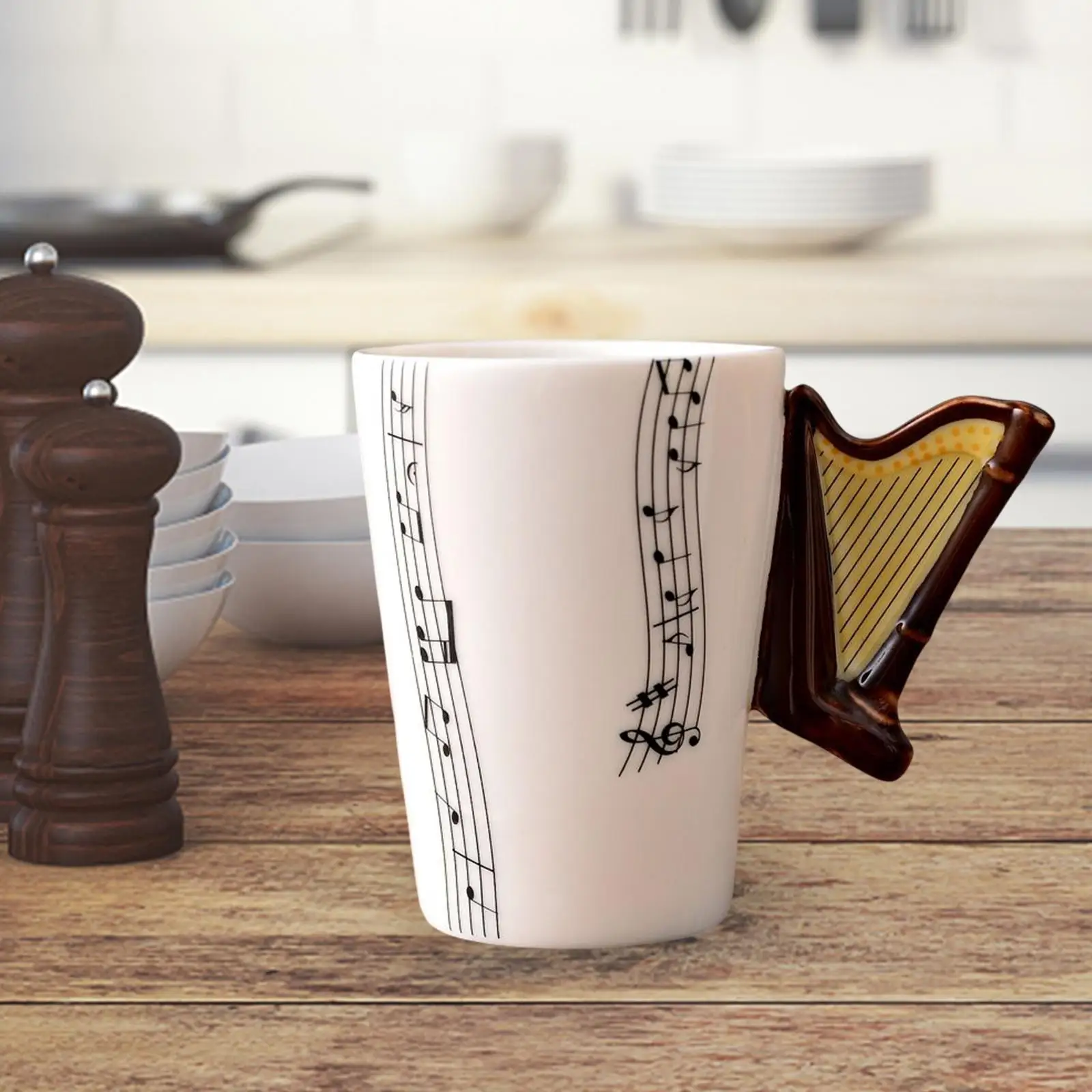 Ceramic Tea Mug Music Mug Teaware Mug Drinking Cup Harps Shape Coffee Cup Porcelain Mugs for Breakfast yogurt Milk Travel