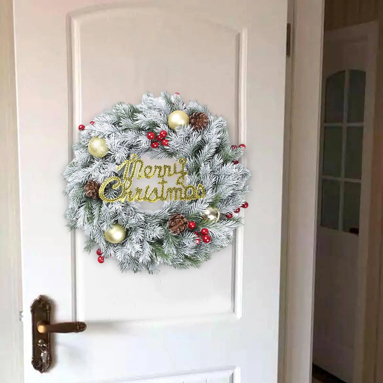 Faux Christmas Wreath Indoor Outdoor Farmhouse Christmas Wreath Front Door Decoration for Wall Balcony Dining Room Window