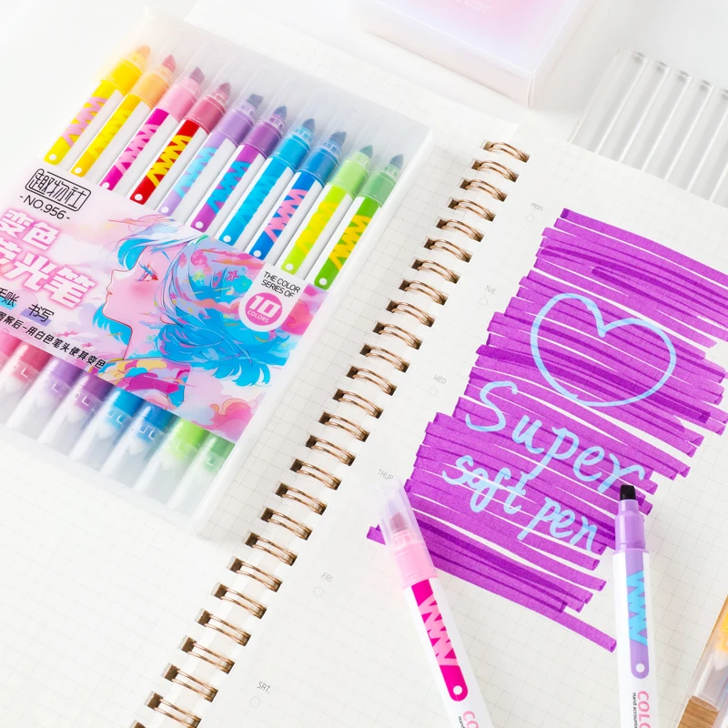 10-teiliges doppelseitiges magisches Farbwechsel-Textmarker-Set für Studenten, Tagebuch, Sammelalbum, Malerei, DIY-Herstellung, niedliches Büro-Briefpapier – Detail 4