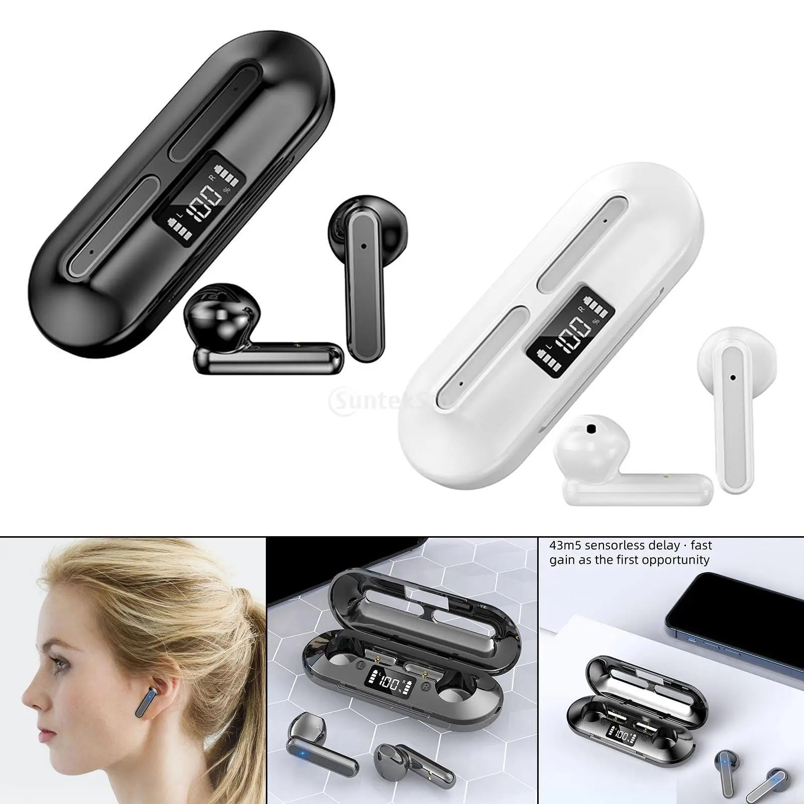 Wireless Earbuds Premium Sound with Charging Case Touch Control LED Display Earphones Bluetooth 5.2 Headphones for Game Working