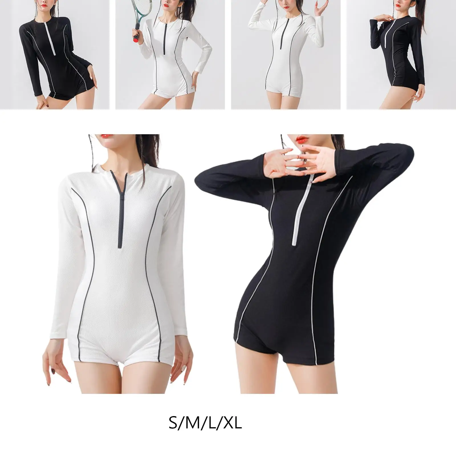 Women Rash Guard Swimsuit Athletic Zipper Long Sleeve Breathable Sun Protection Surfing Wetsuit Bathing Suit Girls Ladies