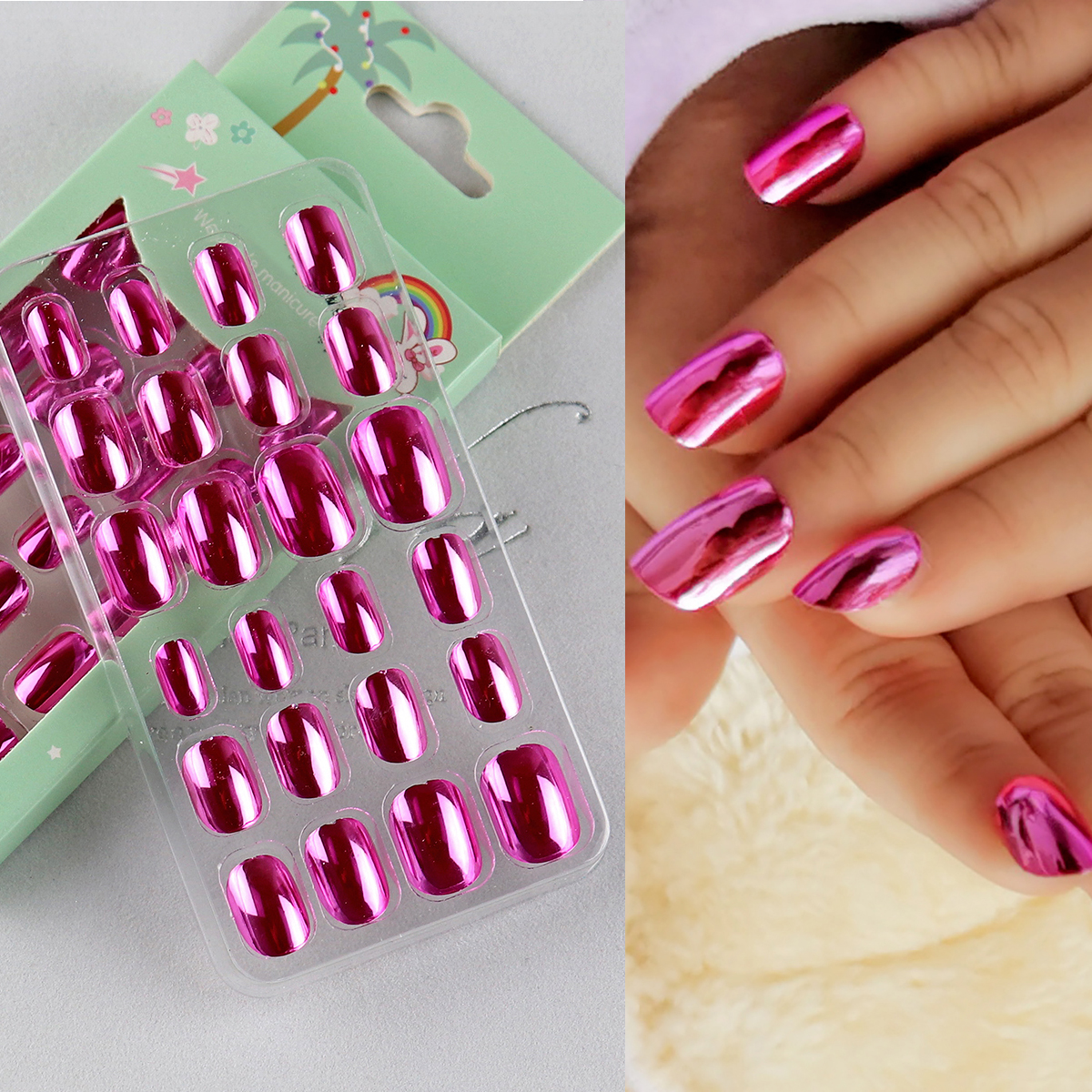 Best of 24 Pcs Mirror Chrome Kids Nails Press On Gradient False Nail Art Tips Pre-glue Short Full Cover Fake Nails For Little Girl Toys Reviews & Tips