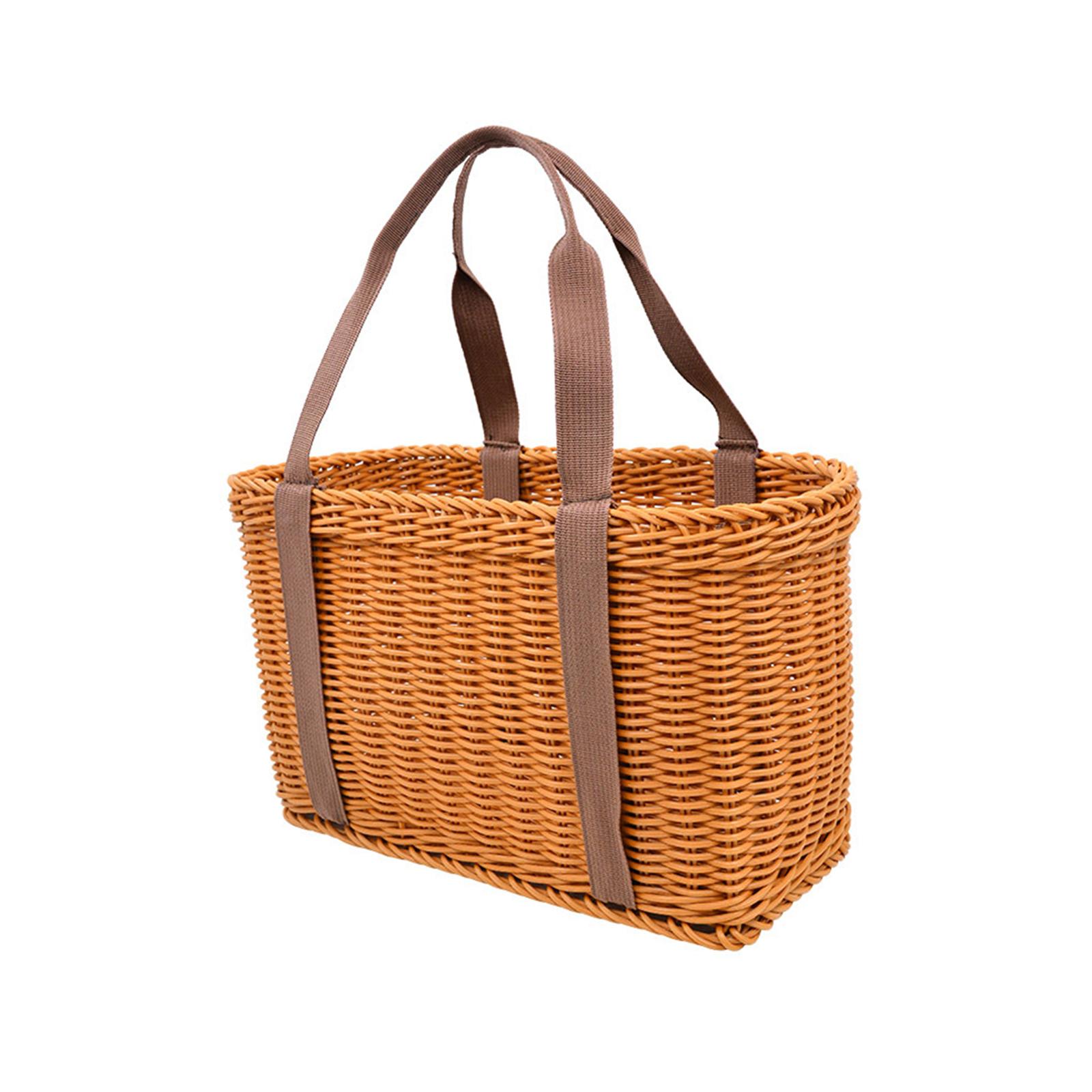 Woven Basket Storage Serving Basket Multipurpose Reusable Container Woven Grocery Bag Picnic Hamper for Beach Kitchen