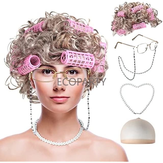 Set Costume Nonno 7 Pezzi - Parrucca Grigia, Barba, Sopracciglia, Occhiali Per Halloween E Carnevale