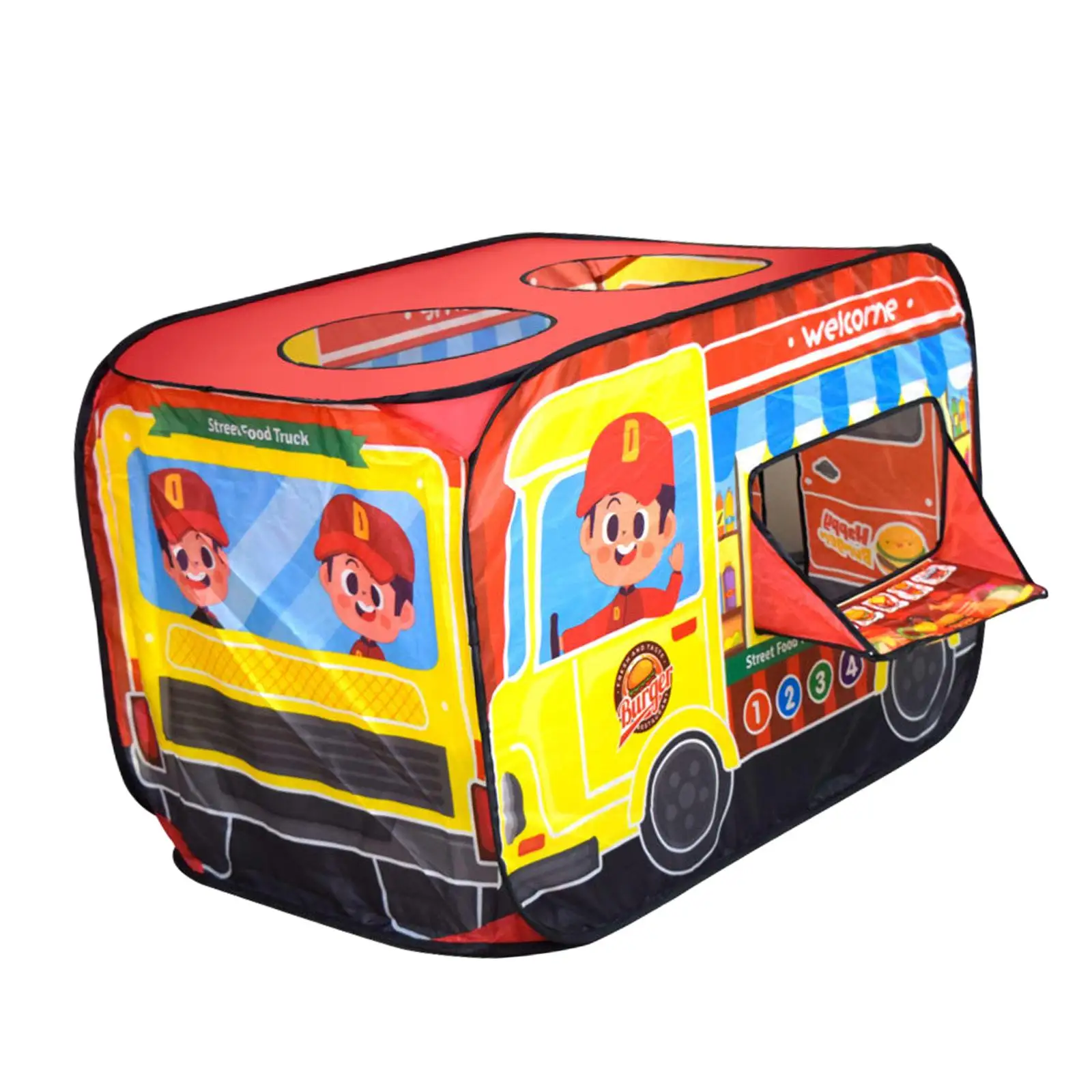 Kids Popup Tent Gift Portable Easy to Use Burger Cart Children Playhouse Tent for Games Indoor Outdoor Home Yard Children