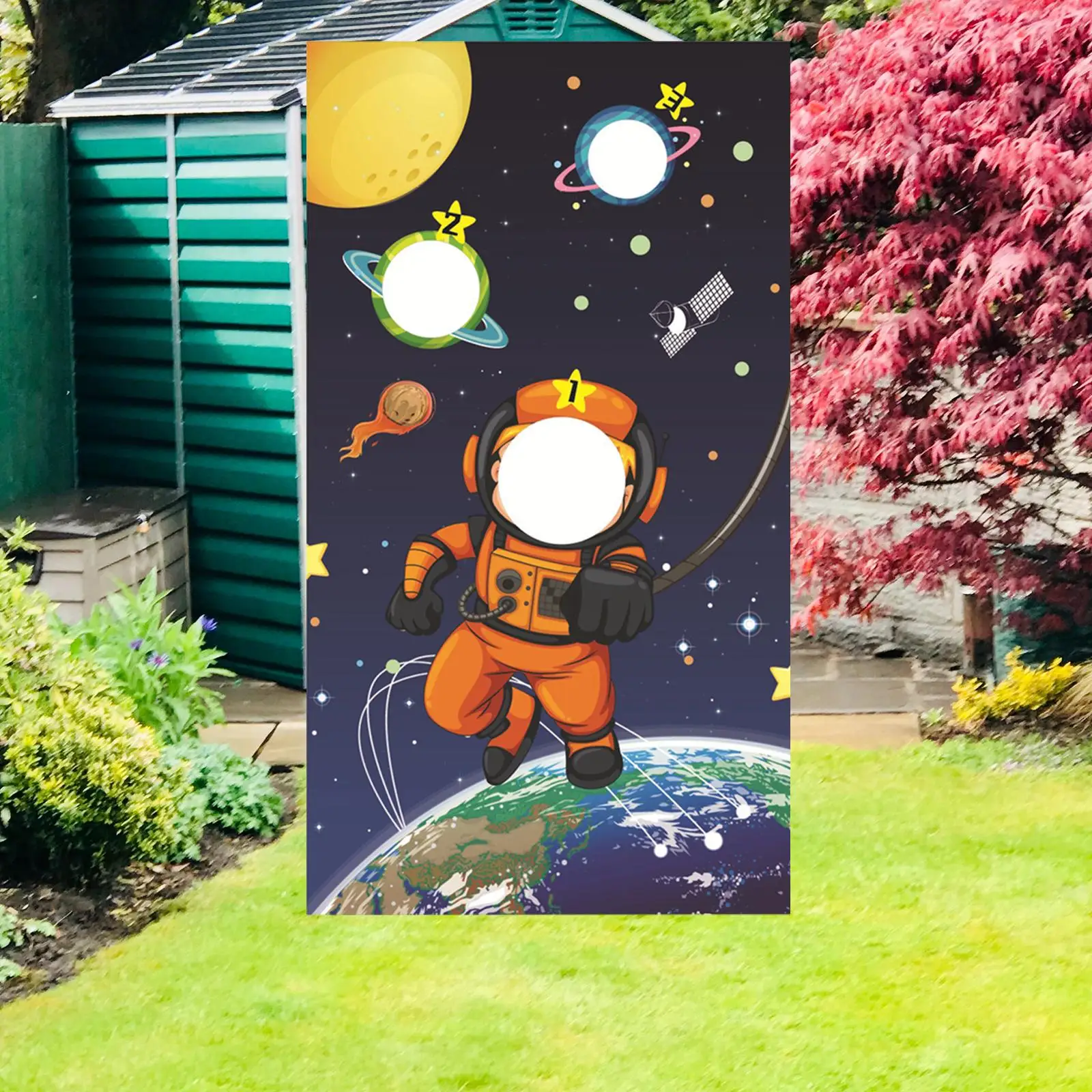 Spaceman Themed Throwing Game Banner for party Easter Kids Adults