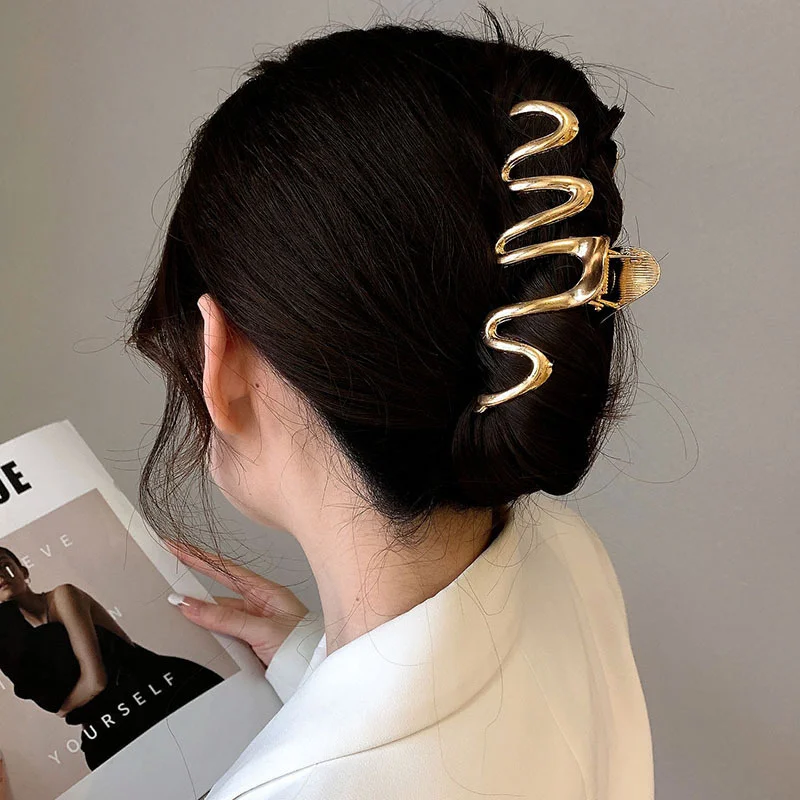 Punk Einfache Vintage Gold Silber Metall Große Haar Krallen für Frauen Zubehör Shark Fänge Clips Haarnadel Kopfbedeckungen Neue 2023 – Detail 3