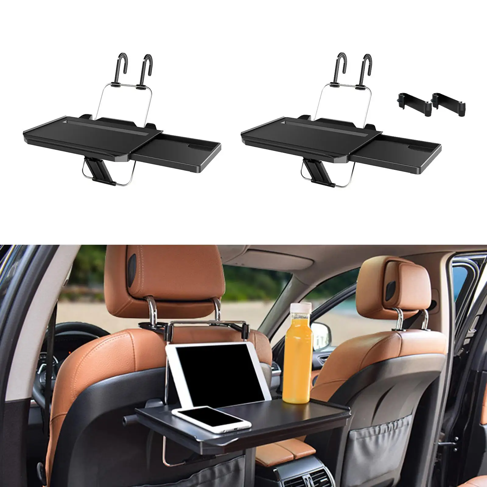 Multipurpose Car Steering Wheel Tray Table with Drawer Portable Organizers Back Seat Headrest Tray for Travel Laptop Tray