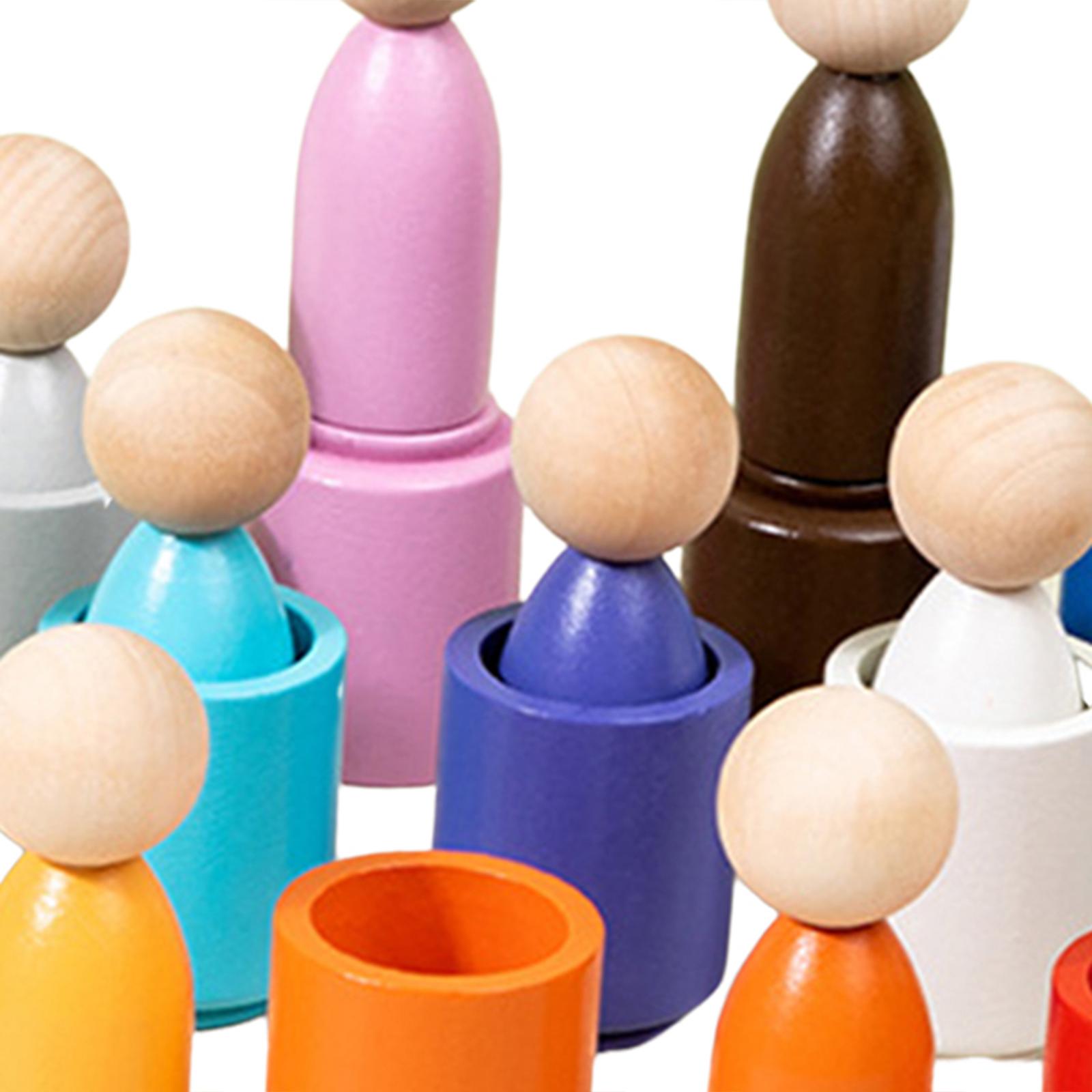 Balls in Cups Montessori Toy Matching and Counting Toy Sensory Toys Wooden Peg Dolls in Cups for Girls Toddlers Boys Children