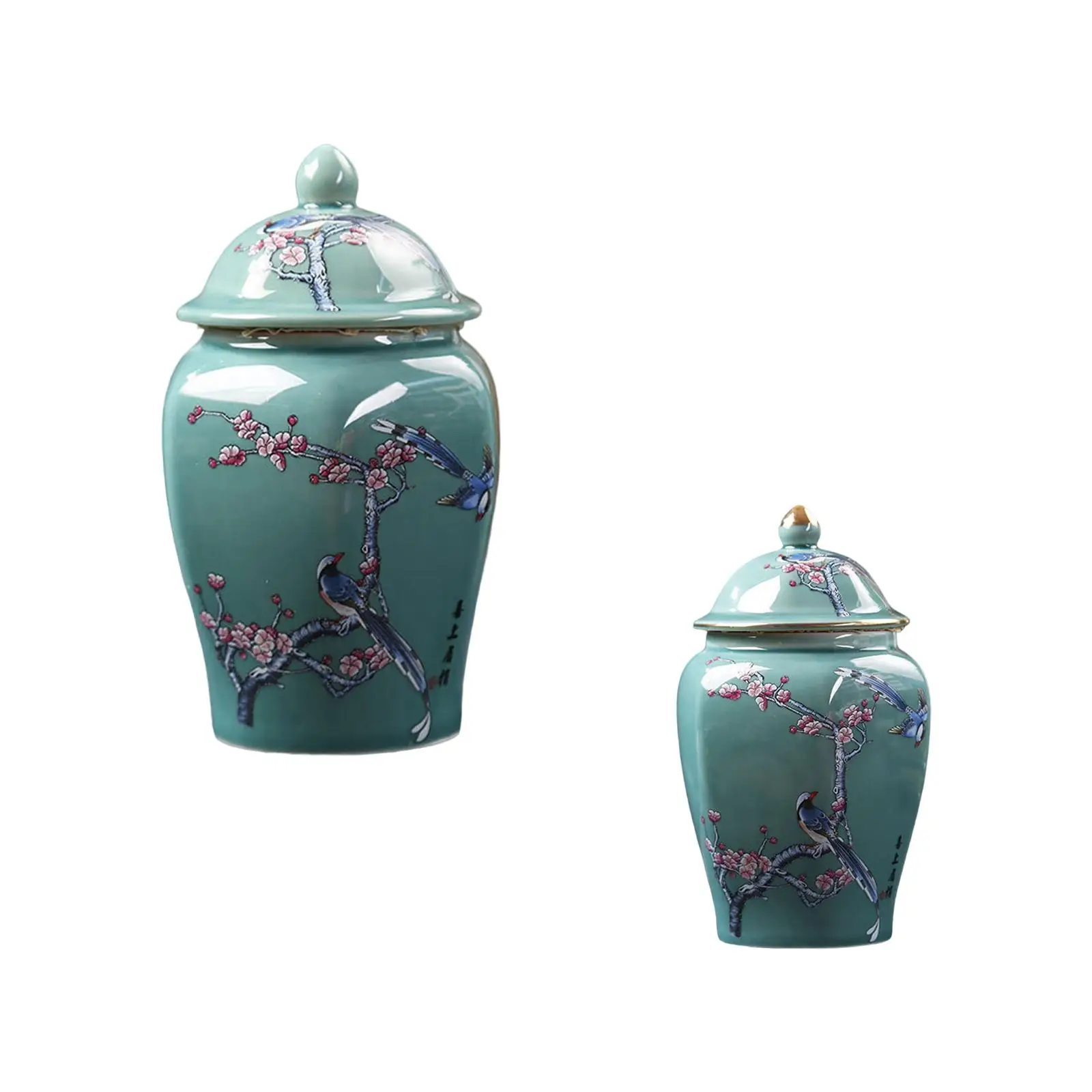 Ceramic Ginger Jar Tea Canister Flowerpot Oriental Ornament Handicraft Gift Holder Flower Vase for Wedding Countertop Home Decor