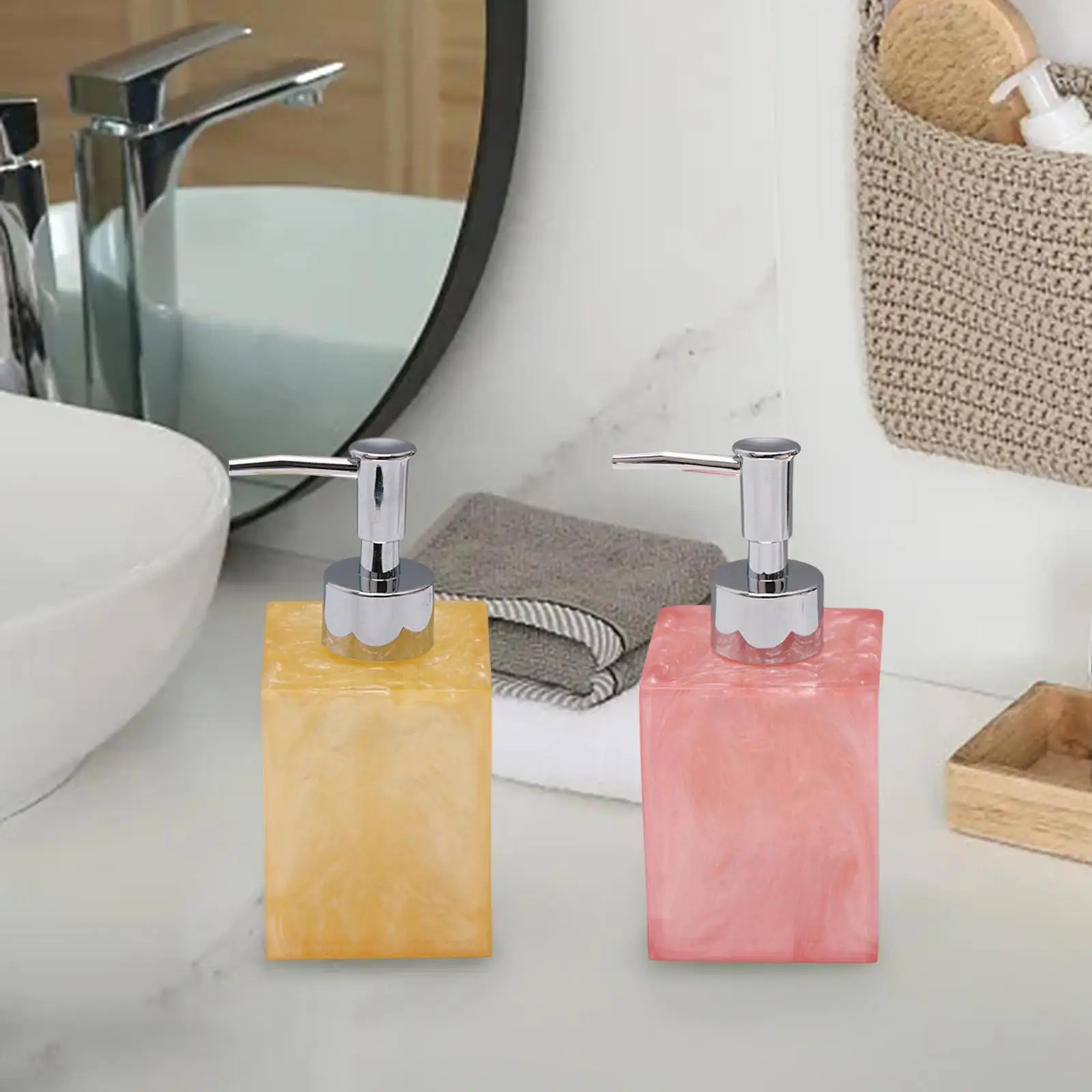 Refillable Liquid Soap Dispenser Pump Bottle Container Marble Texture Design Countertop 250ml for Makeup Liquid Hand Soap