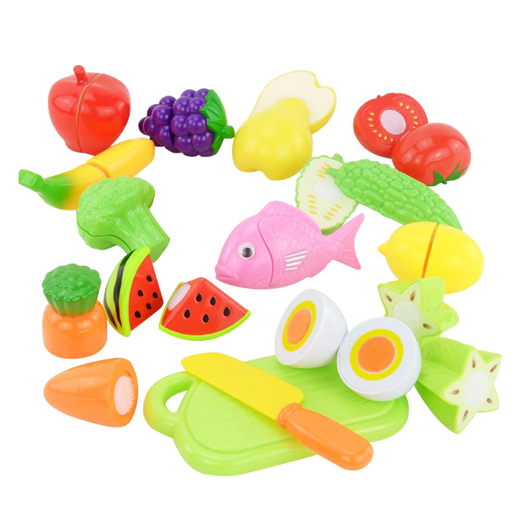 Plastic Fruit Vegetables Kitchen Slice Pretend Cut Set Kids Role Play Toys#A