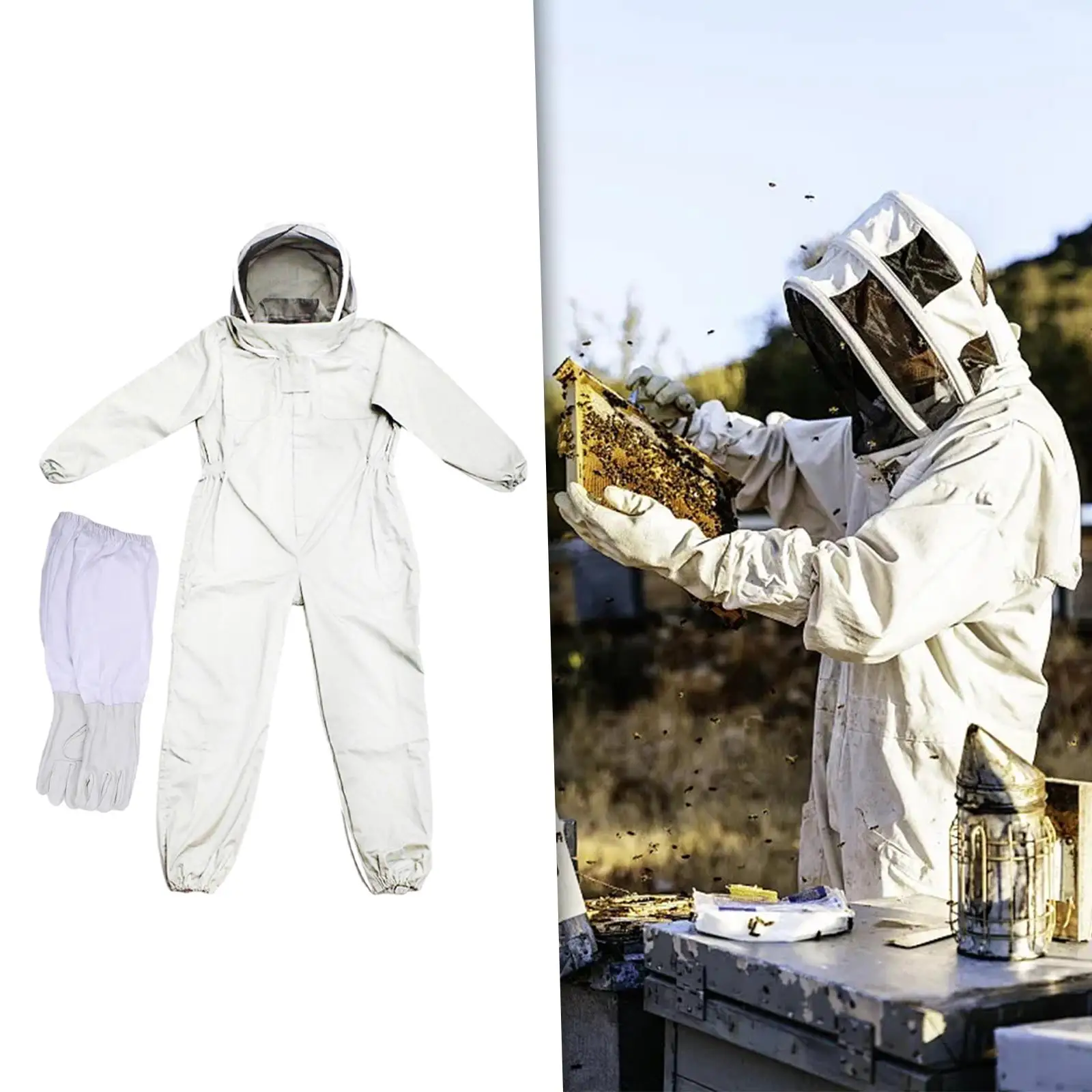 Beekeeping Suit, Farm Keeping Smock Suit with Gloves Jumpsuit with Ventilated