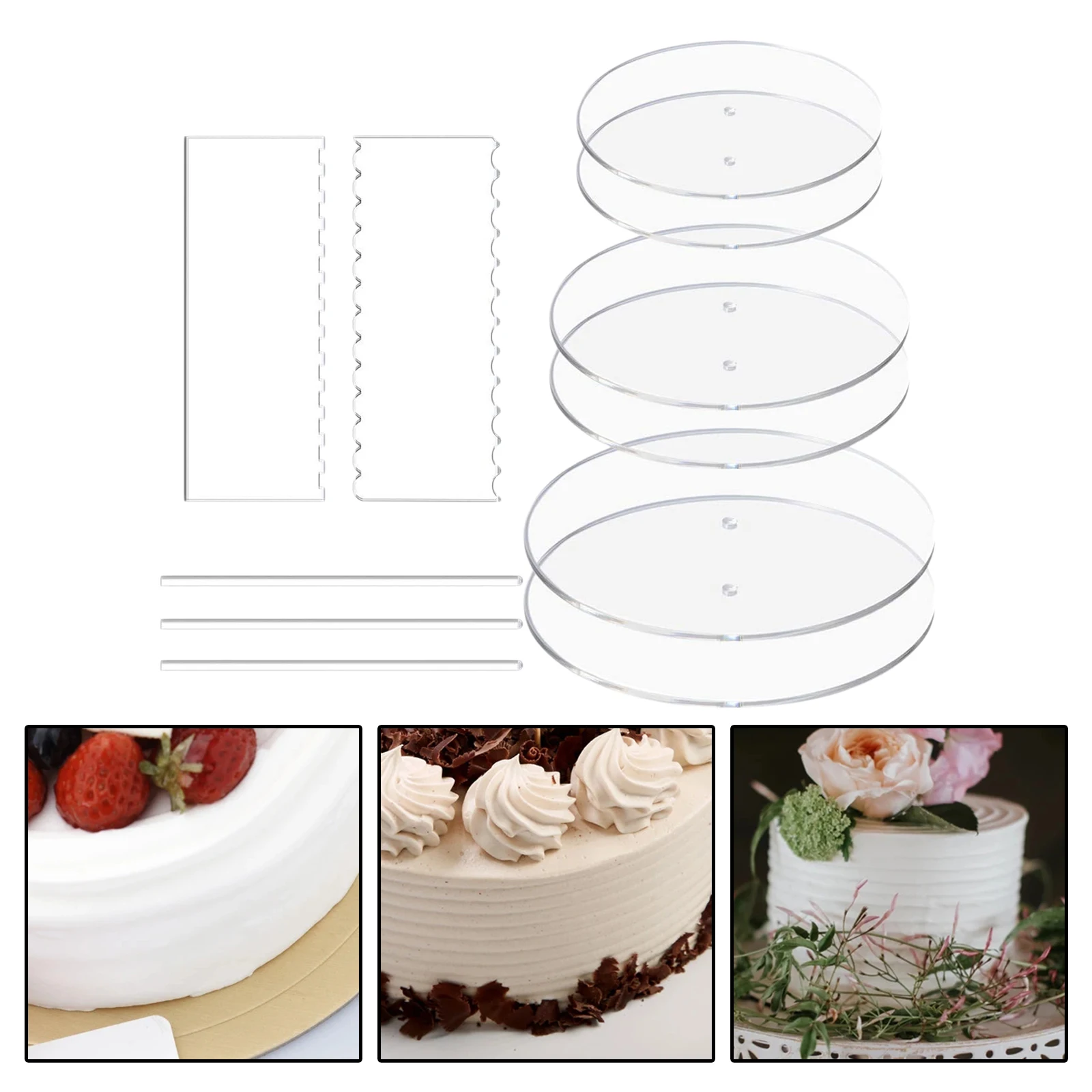  Cake Disk Set Comb Scrapers Dowel Rod Cake Discs with Center Hole Buttercream Cake Decorating Tools  Goods  