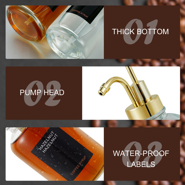 Dispenser Sciroppo Caff&egrave; - 2 Bottiglie Vetro Con Pompe, Erogatore Dosatore