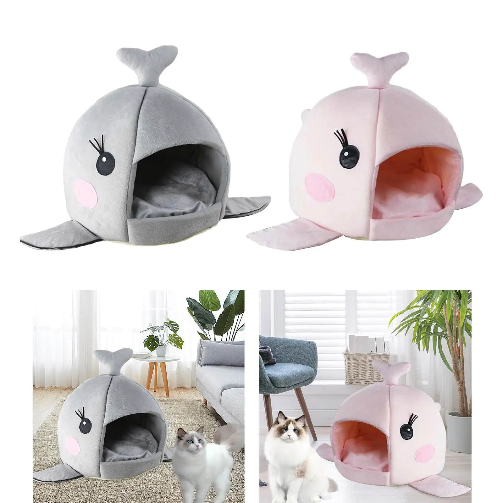 Cat Cave Bed Shark Shaped Removable Mat Friendly Nonslip Sleeping Bed for Cats and Small Dogs Comfortable Kitten Bed Cat House
