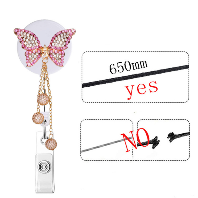 Diamant Eule Schmetterling Strass Metall Ornament Easy-Pull Zertifikat Ausweishalter Porta Credencial Ausweishalter Landyard – Detail 5
